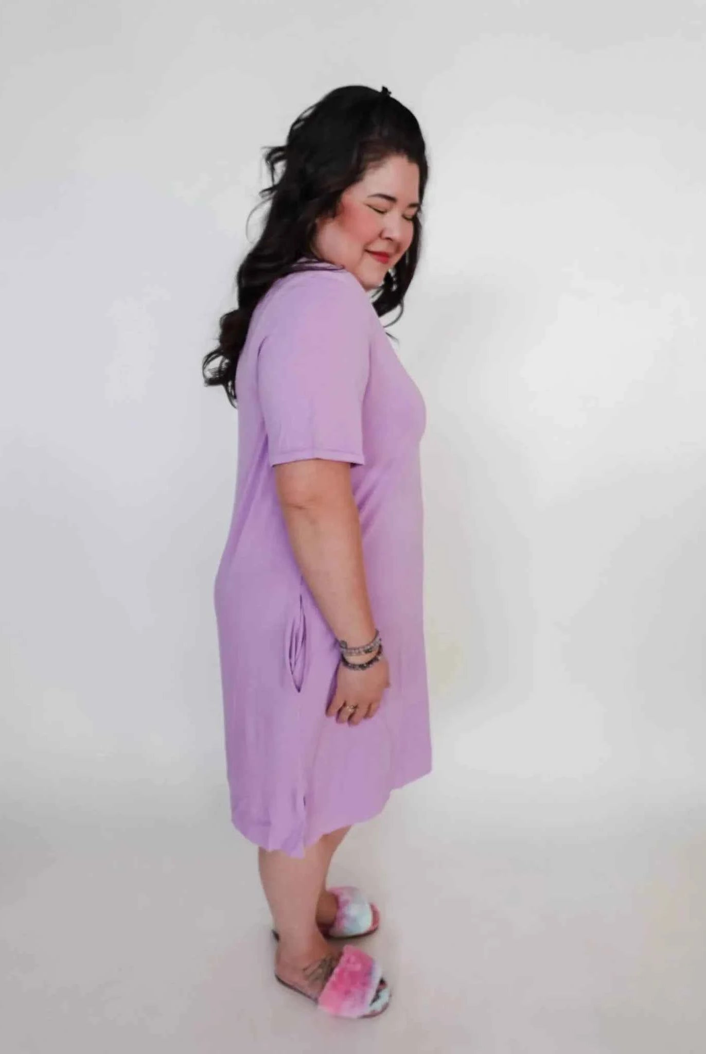 Georgia Rylan Women's Bamboo V-Neck Nightshirt with Pockets in Lilac