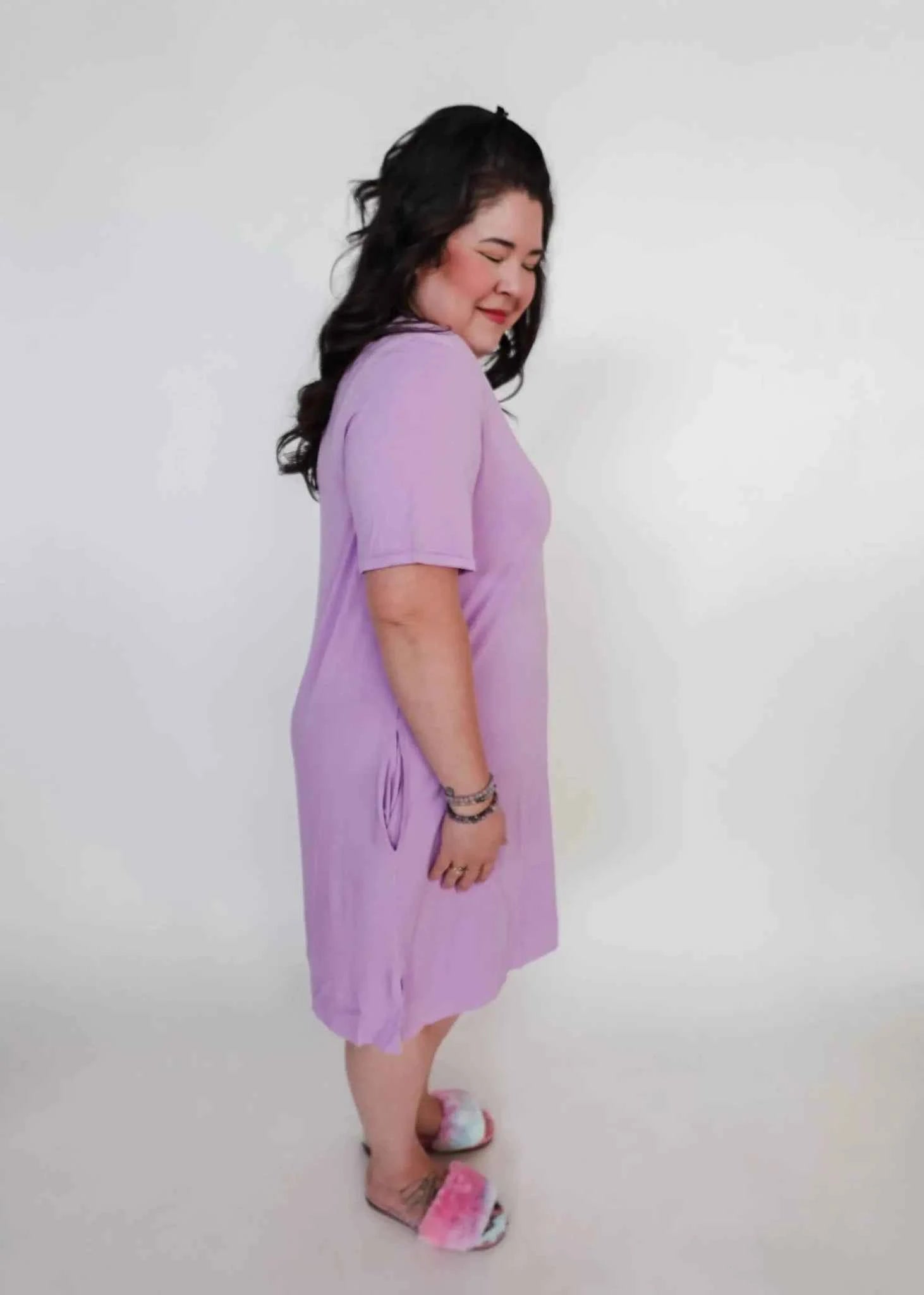 Georgia Rylan Women's Bamboo V-Neck Nightshirt with Pockets in Lilac
