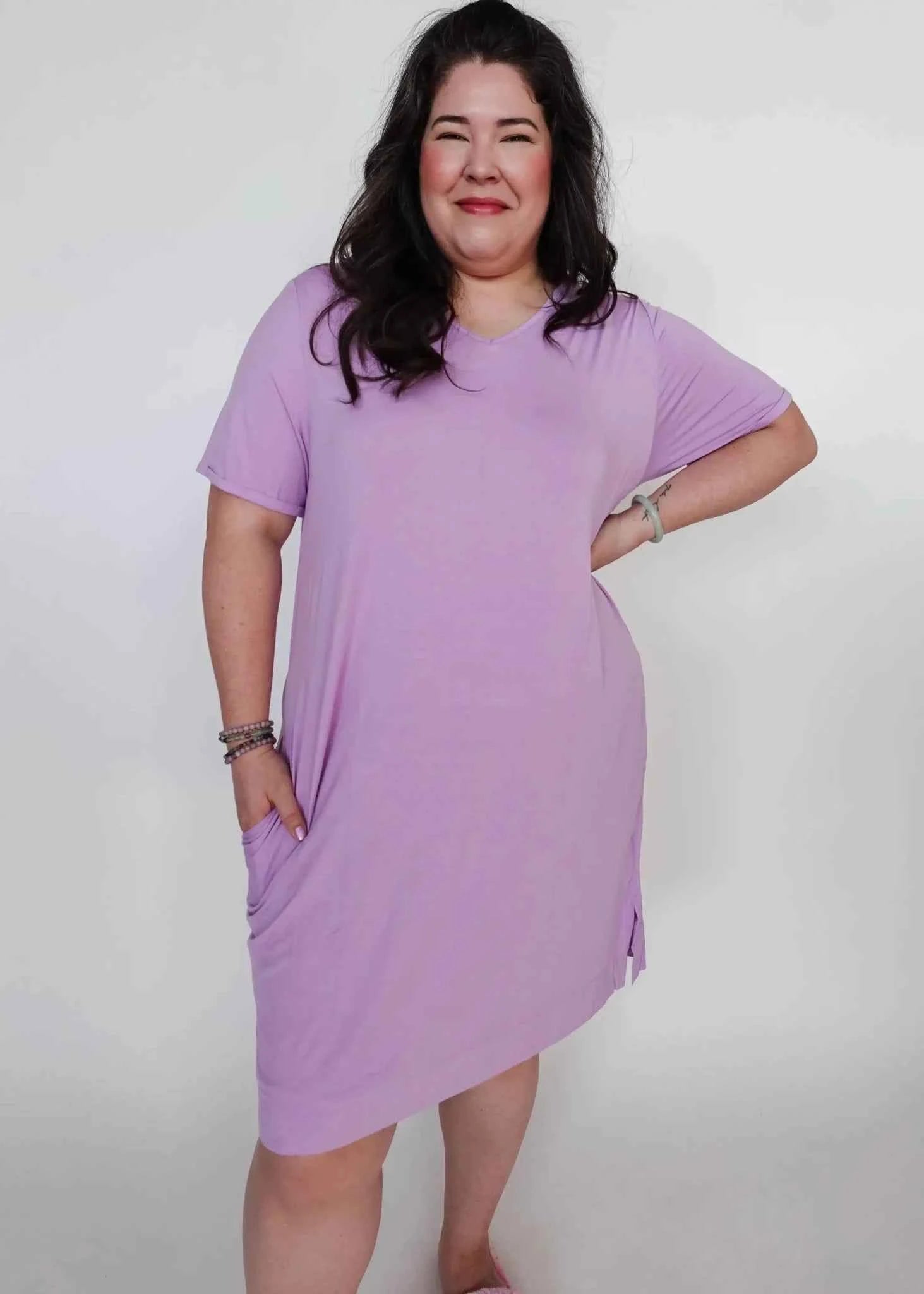 Georgia Rylan Women's Bamboo V-Neck Nightshirt with Pockets in Lilac