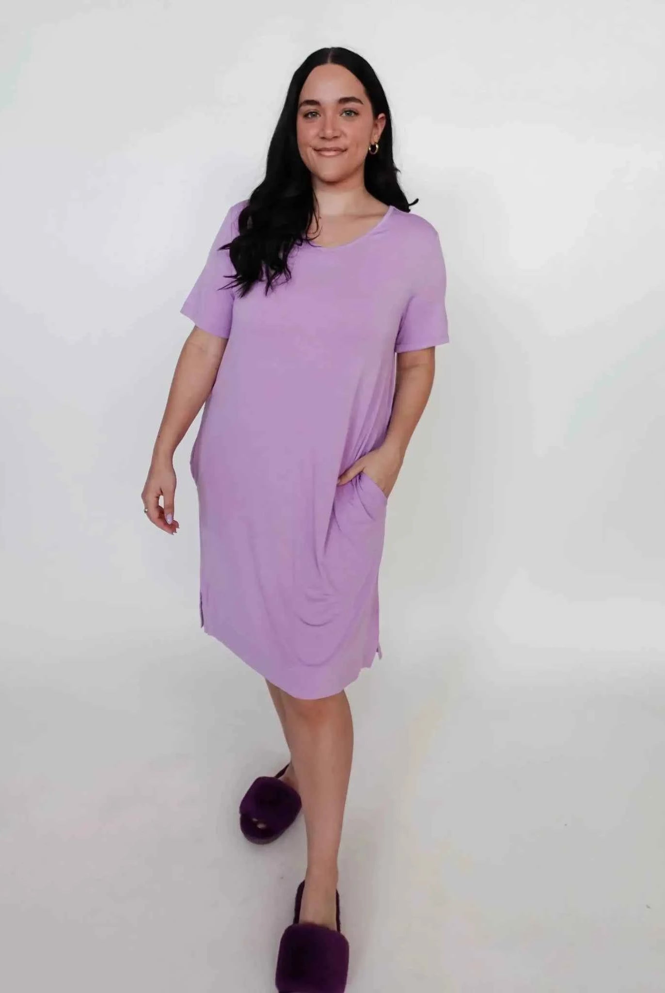Georgia Rylan Women's Bamboo V-Neck Nightshirt with Pockets in Lilac