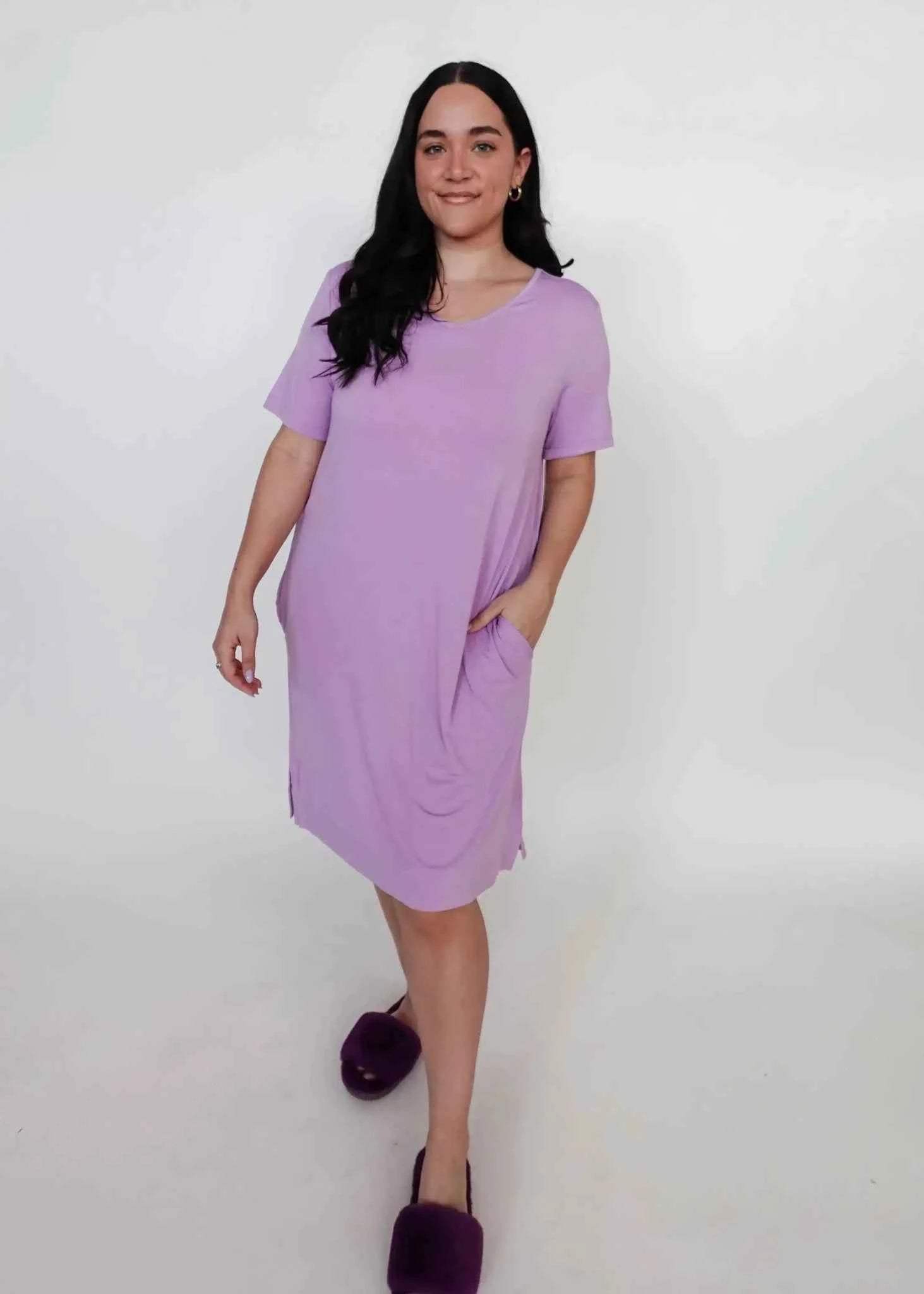 Georgia Rylan Women's Bamboo V-Neck Nightshirt with Pockets in Lilac