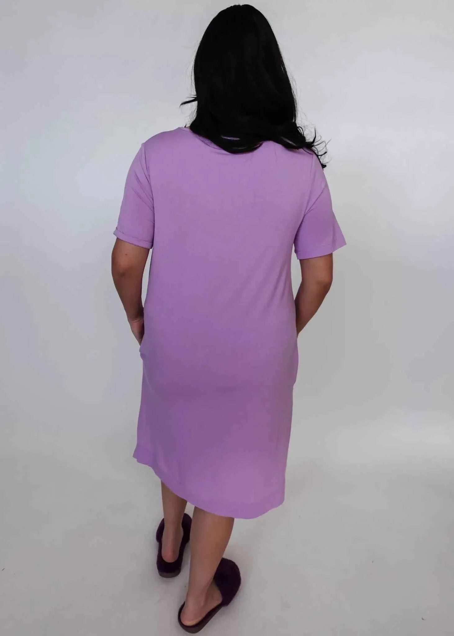 Georgia Rylan Women's Bamboo V-Neck Nightshirt with Pockets in Lilac