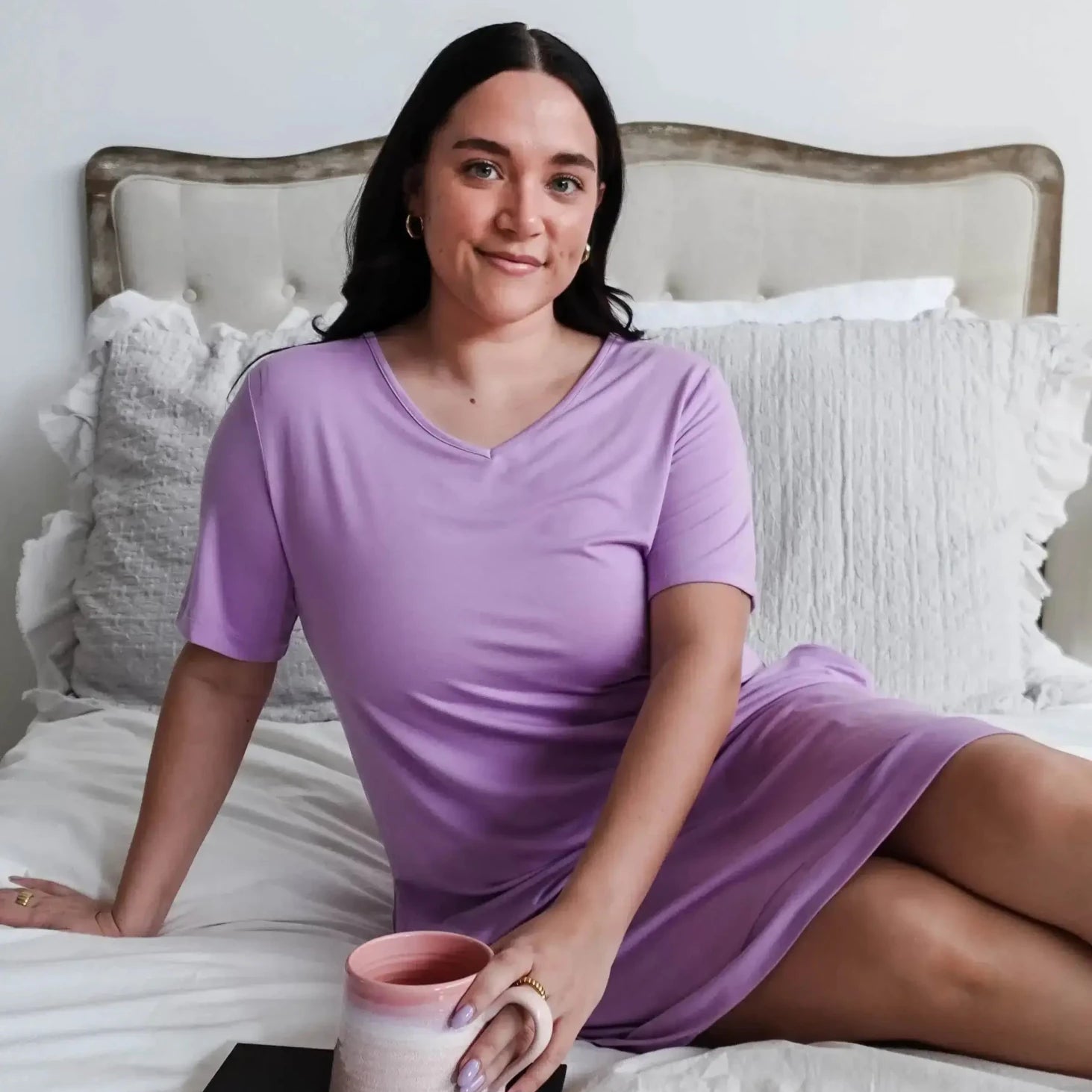 Nightshirt V Neck With Pockets - Bamboo | Lilac georgia rylan