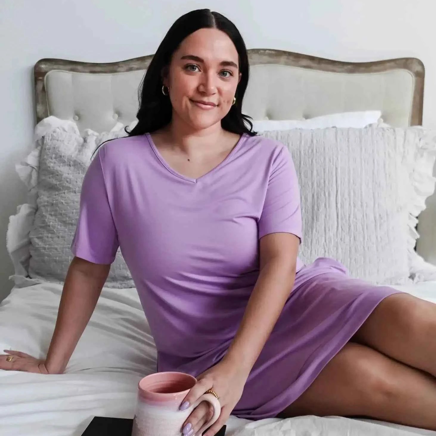 Georgia Rylan Women's Bamboo V-Neck Nightshirt with Pockets in Lilac