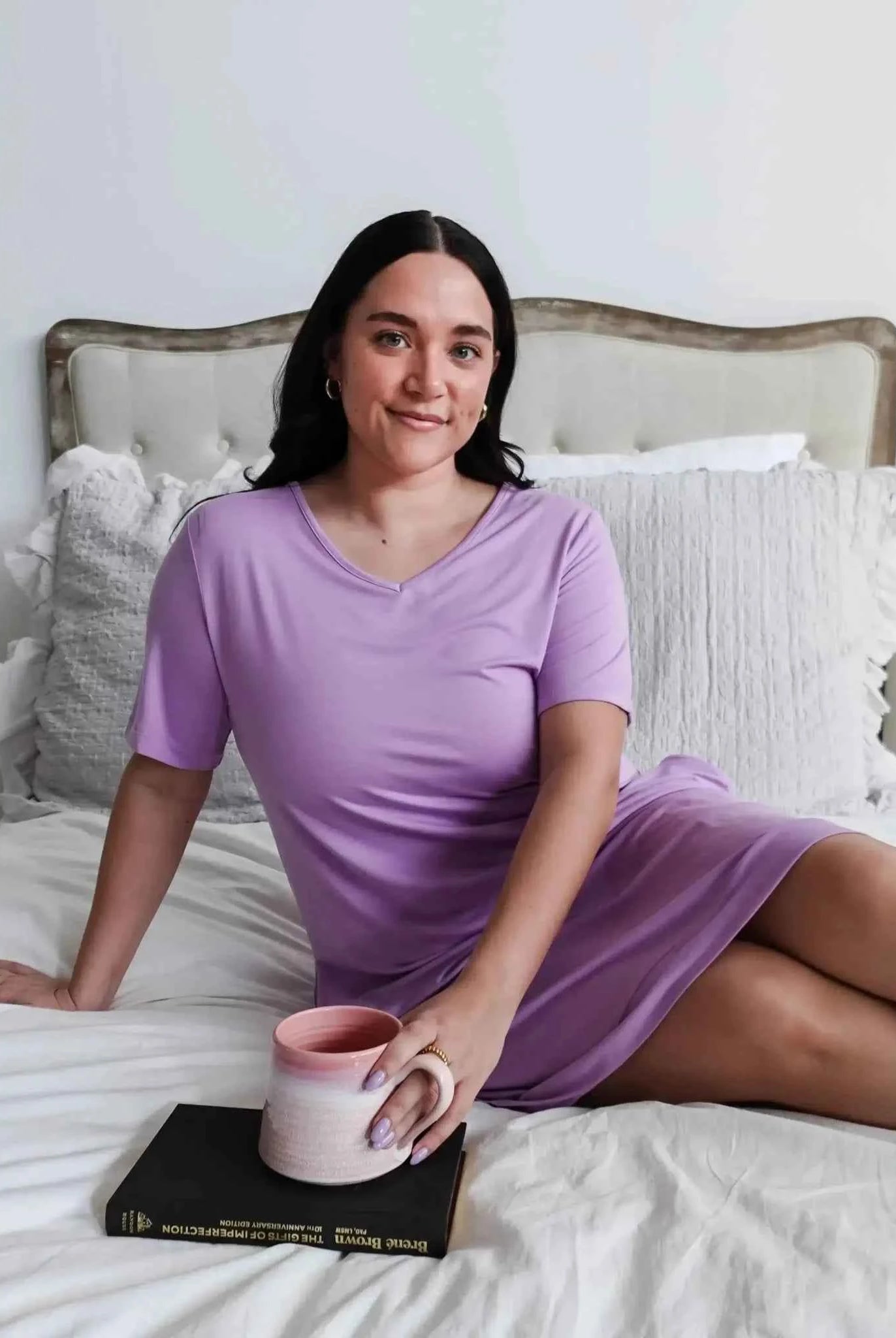 Georgia Rylan Women's Bamboo V-Neck Nightshirt with Pockets in Lilac