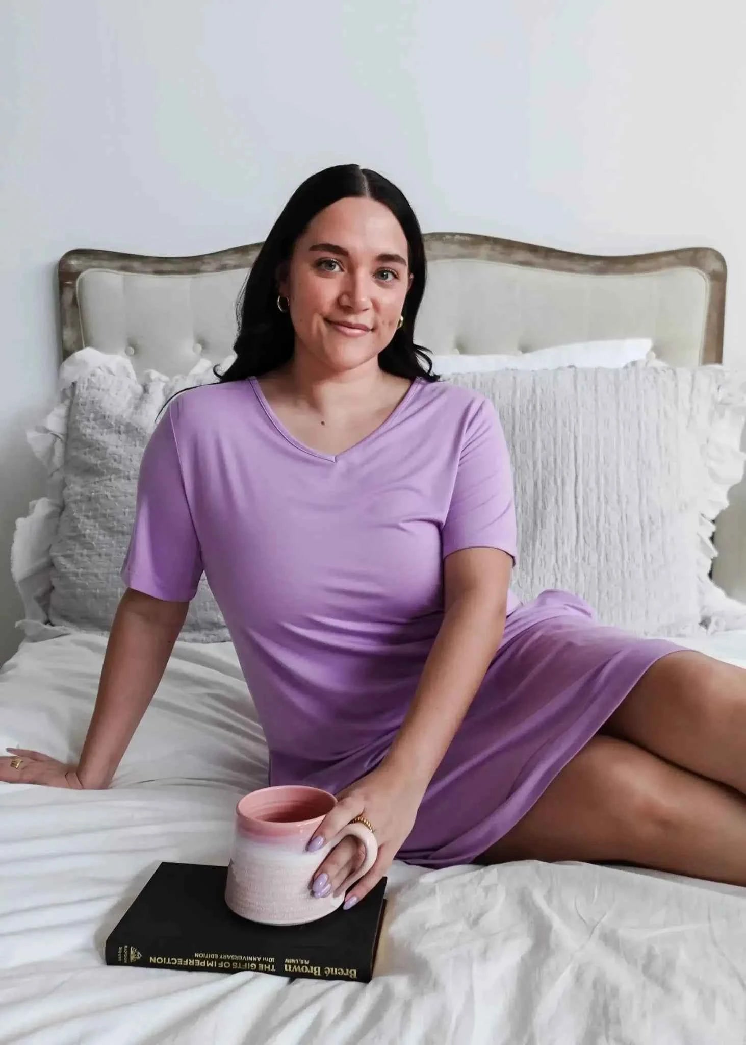 Georgia Rylan Women's Bamboo V-Neck Nightshirt with Pockets in Lilac