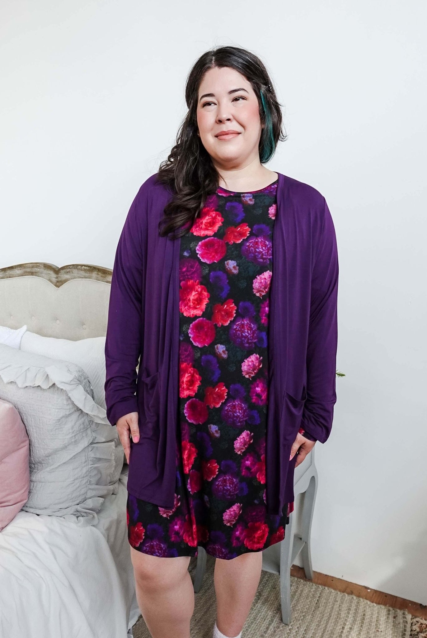 women's long bamboo cardigan with pockets in purple georgia rylan