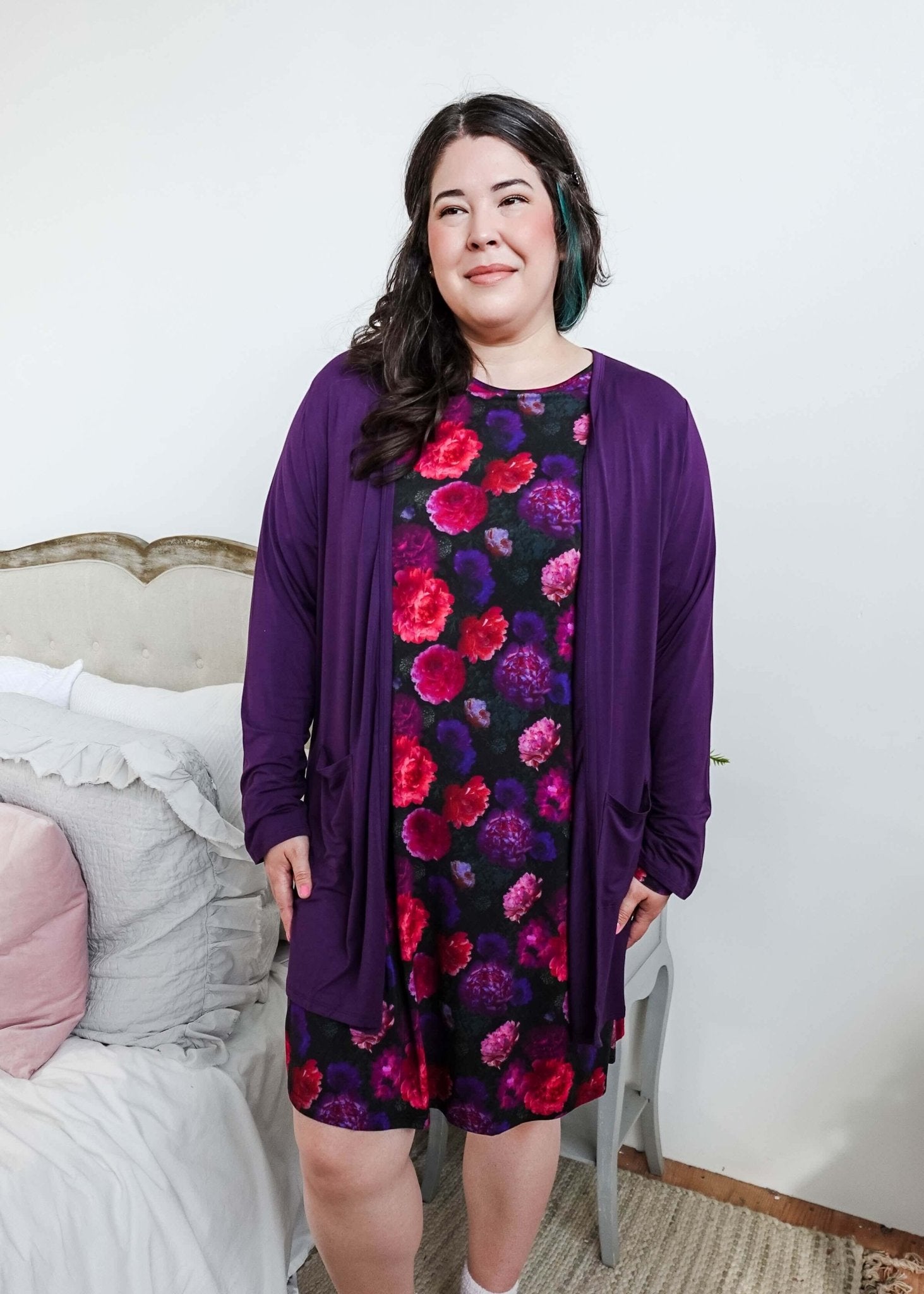 women's long bamboo cardigan with pockets in purple georgia rylan
