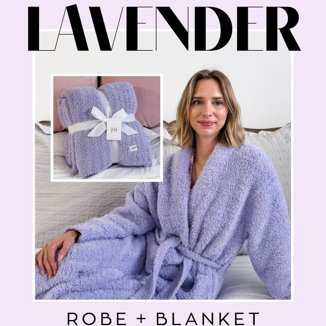 Lounge by Jan Marie Lavender Luxe Bundle – Plush Chenille Robe & Oversized Knit Blanket Gift Set - Lounge By Jan Marie - Cloud Nine Pajamas