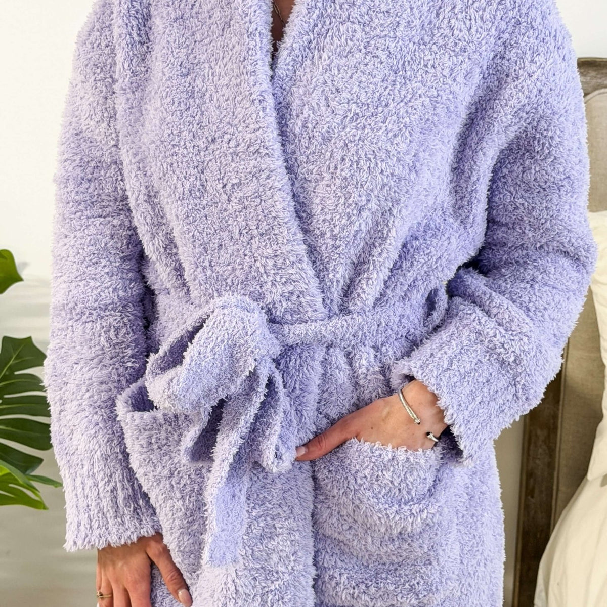 Lavender Chenille Cloud Spa Robe – Plush Stretch Robe with Pockets