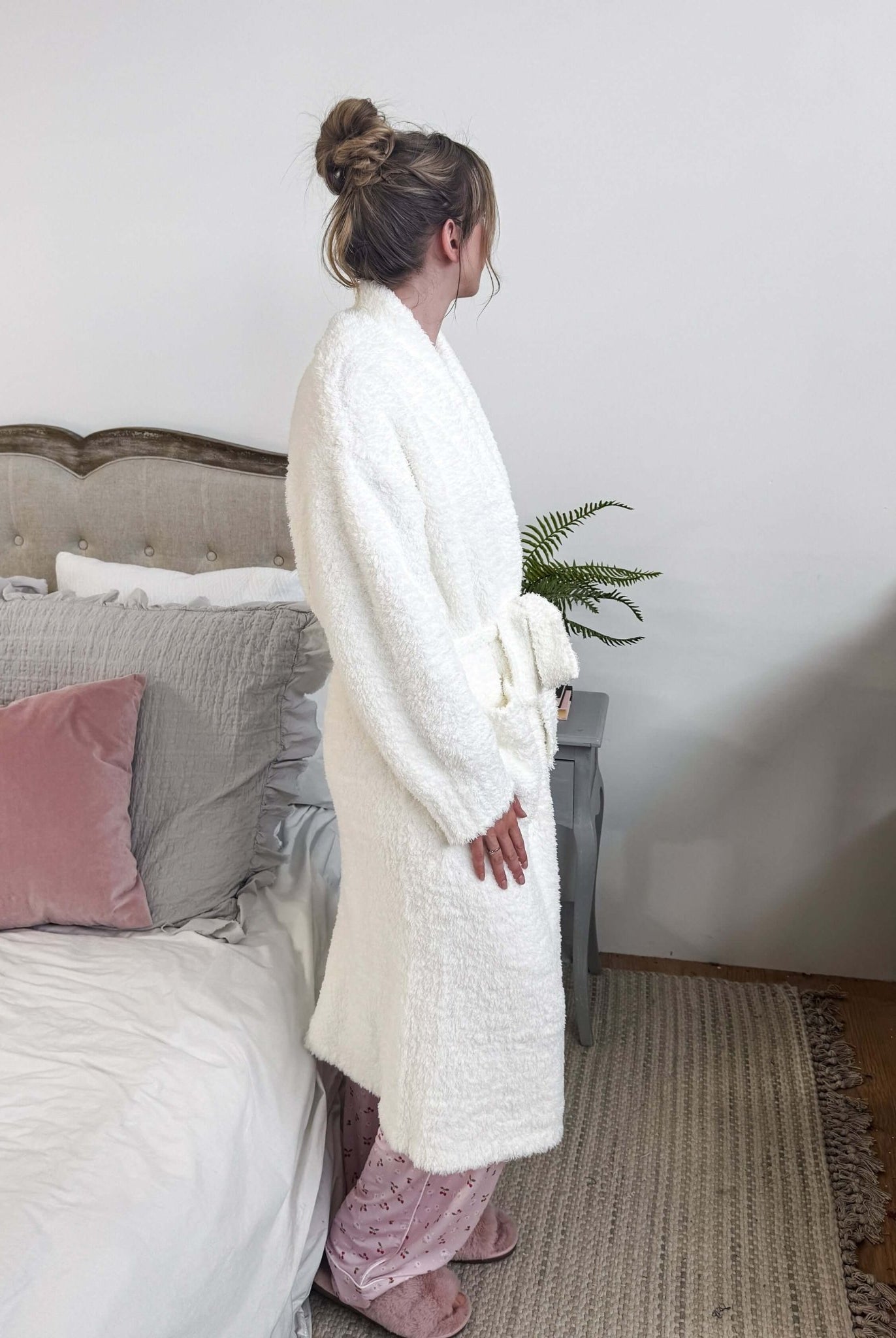 Ivory Chenille Cloud Spa Blanket Robe | Ultra Soft showing side profile of the robe