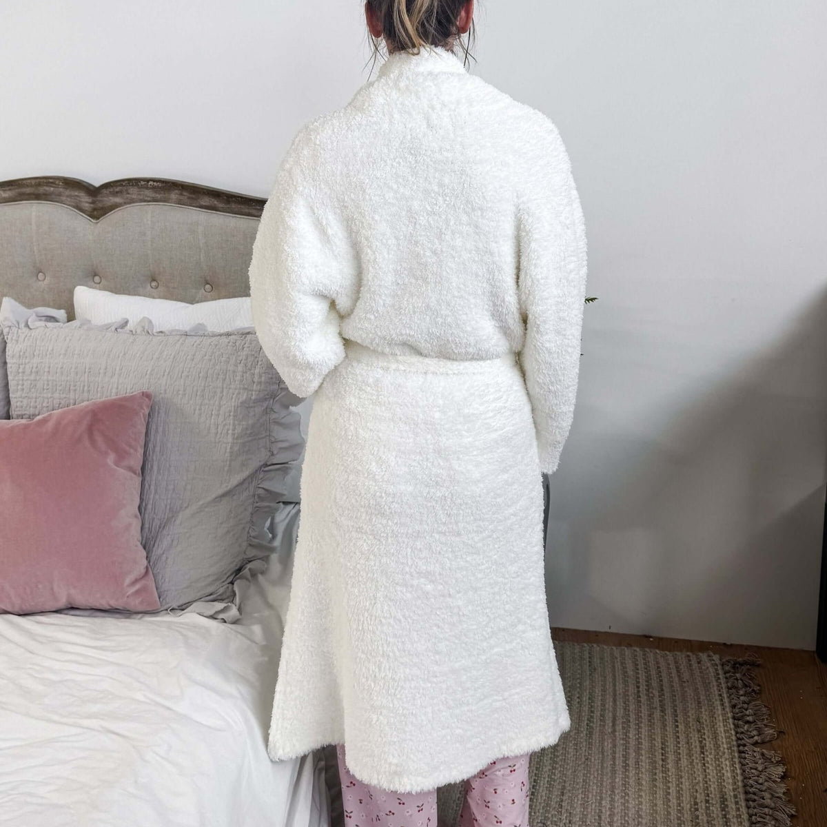 Ivory Chenille Cloud Spa Blanket Robe | Ultra Soft showing back profile of robe