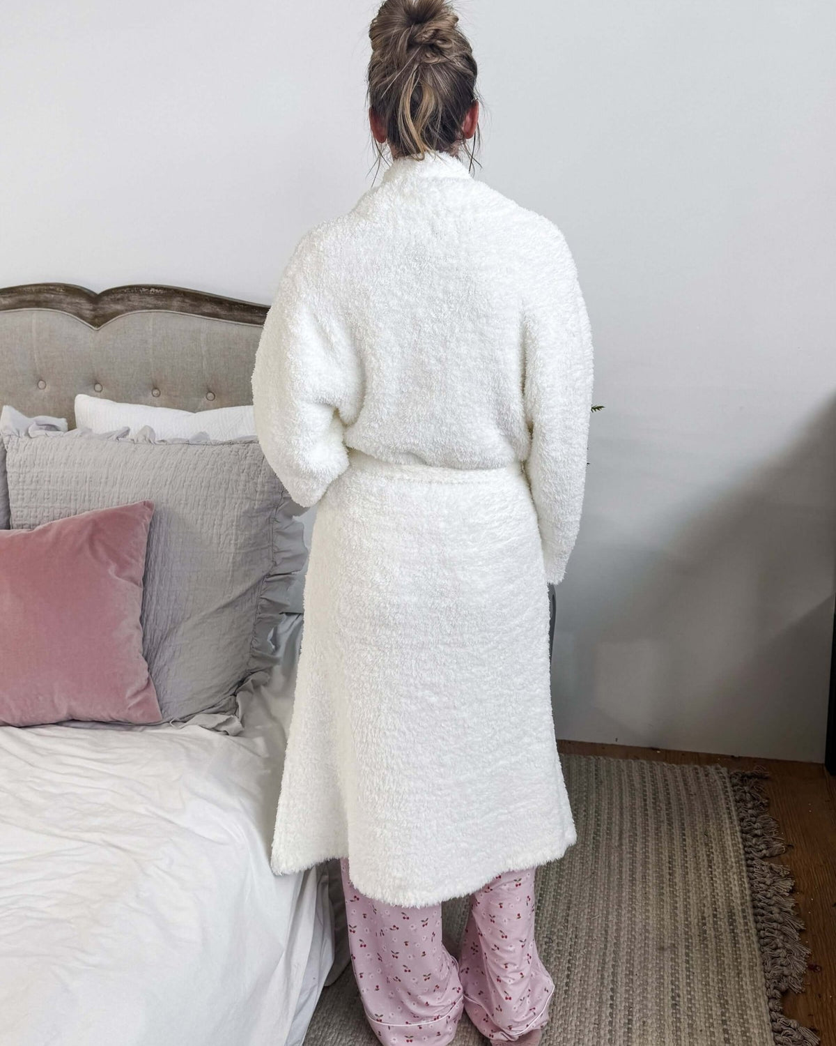 Lounge by Jan Marie Chenille Cloud Spa Robe Ivory back view — Cloud Nine Pajamas Edmonton