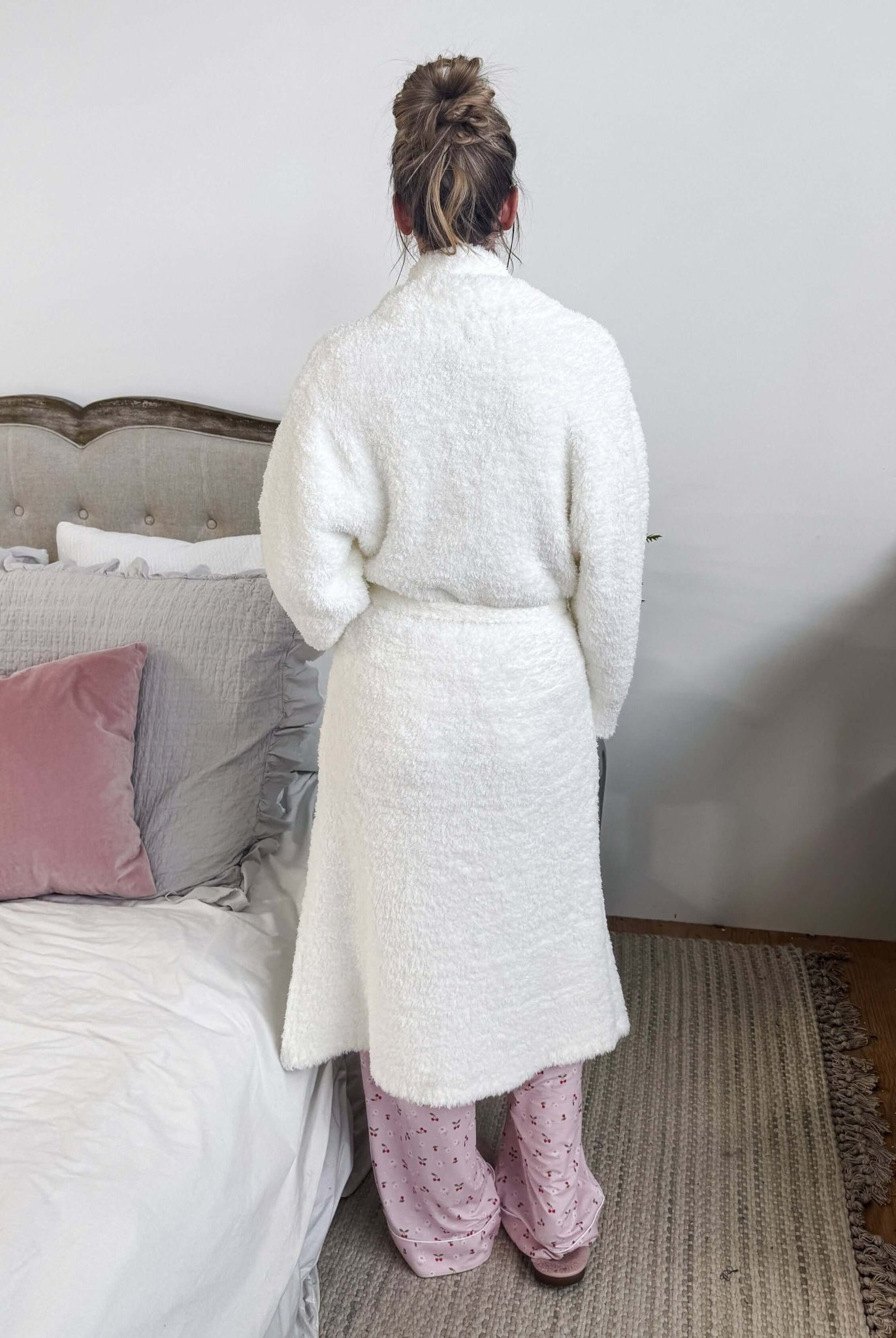 Ivory Chenille Cloud Spa Blanket Robe | Ultra Soft showing back profile of robe