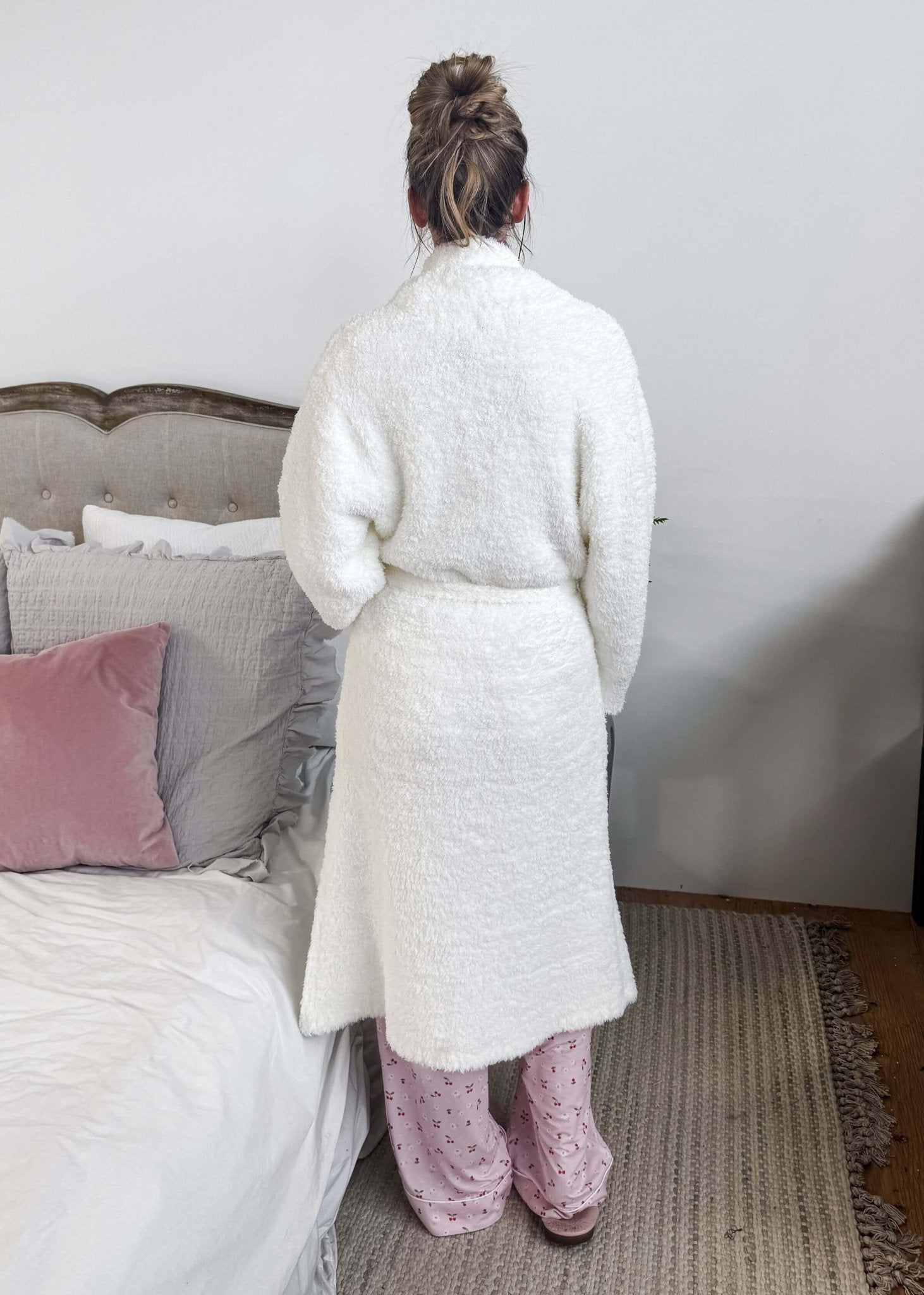 Ivory Chenille Cloud Spa Blanket Robe | Ultra Soft showing back profile of robe