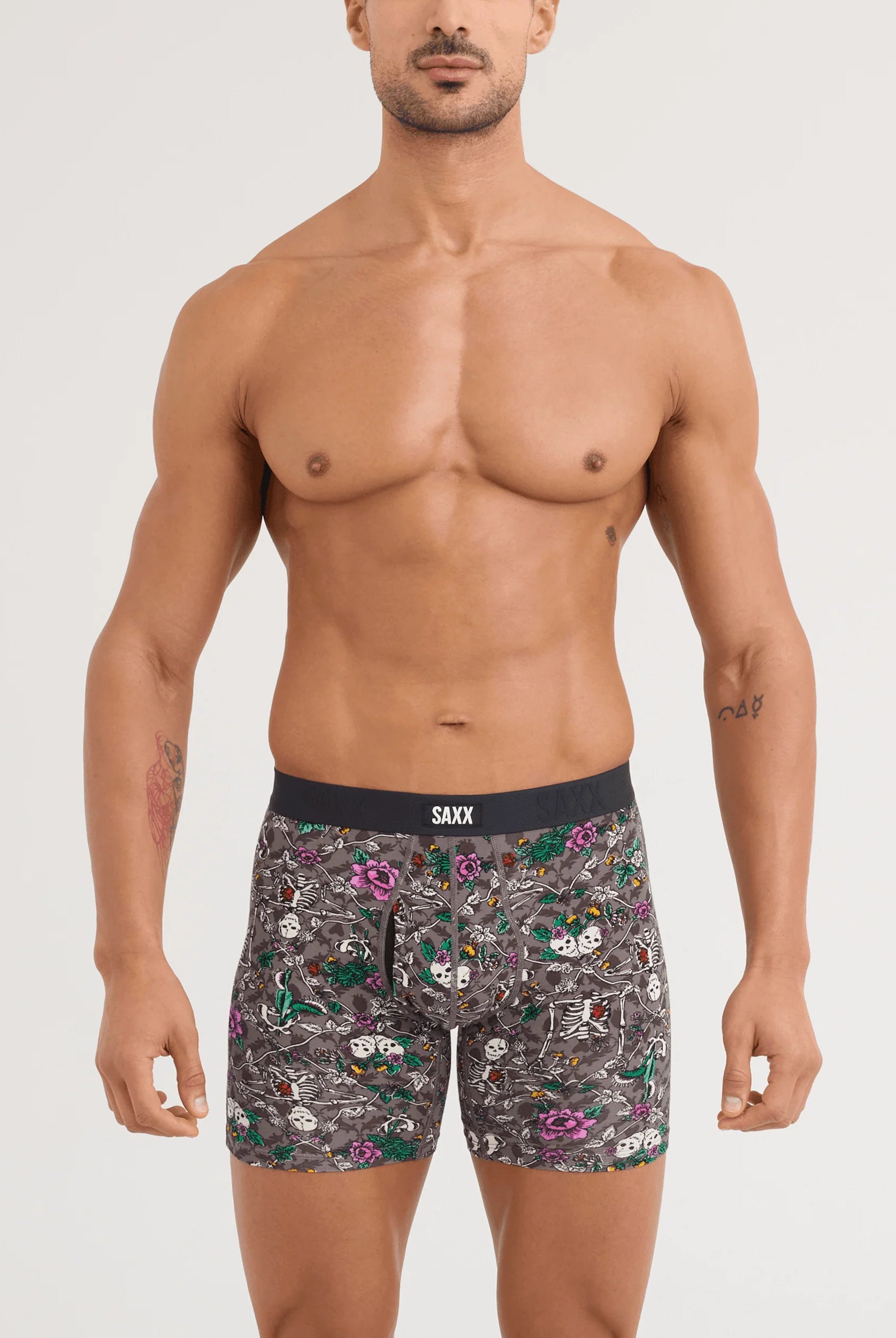 SAXX Vibe Xtra Soft Comfort Boxer Brief Lovely Bones print front on model — Cloud Nine Pajamas Edmonton