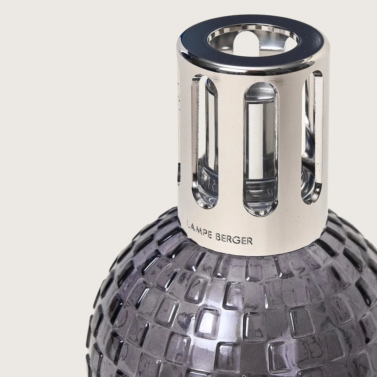 Maison Berger Disco Lamp Grey with Pure White Tea fragrance bottle close-up — Cloud Nine Pajamas