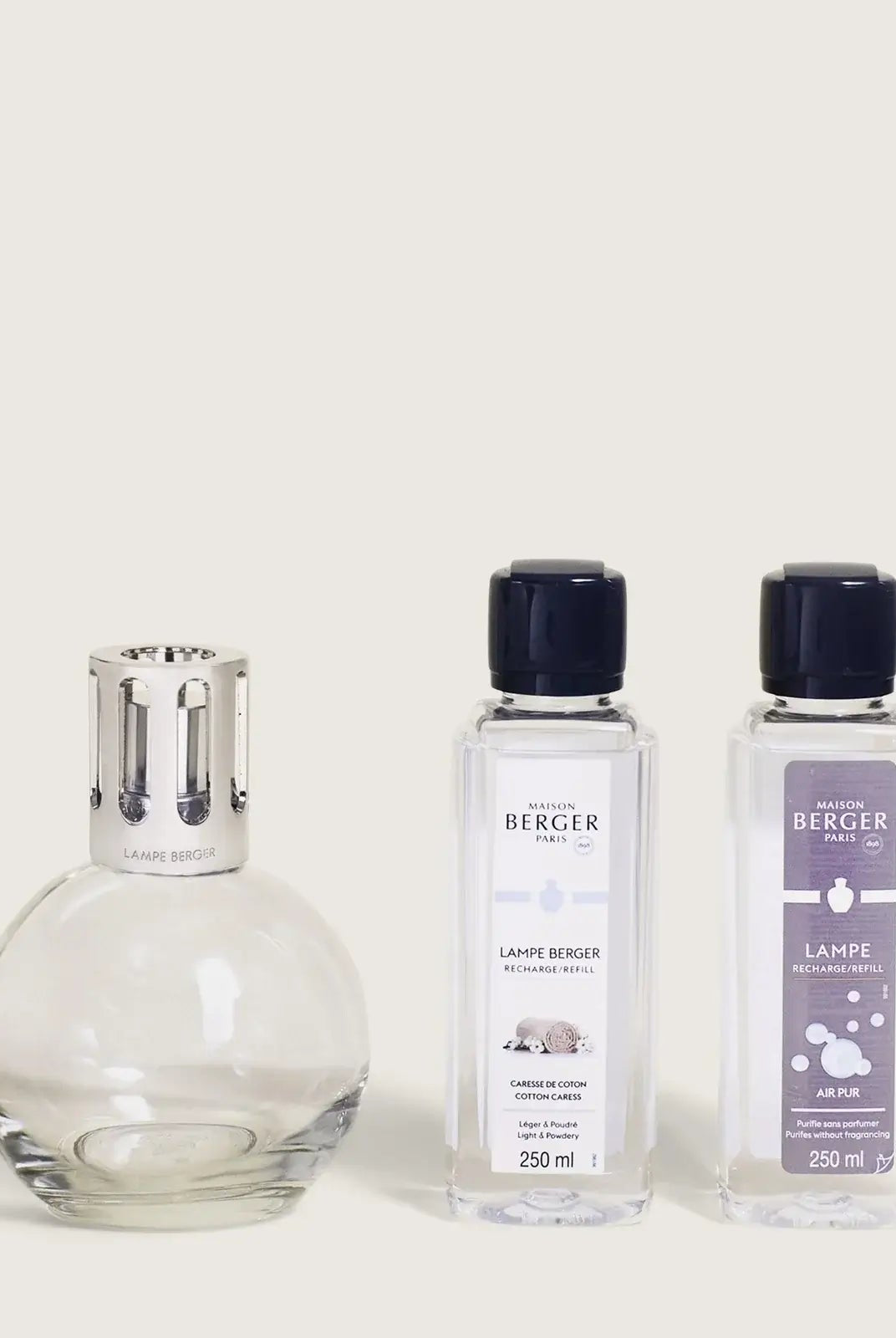 Maison Berger Paris Fragrance Lamp Starter Kit - Round Glass with two fragrance refills.