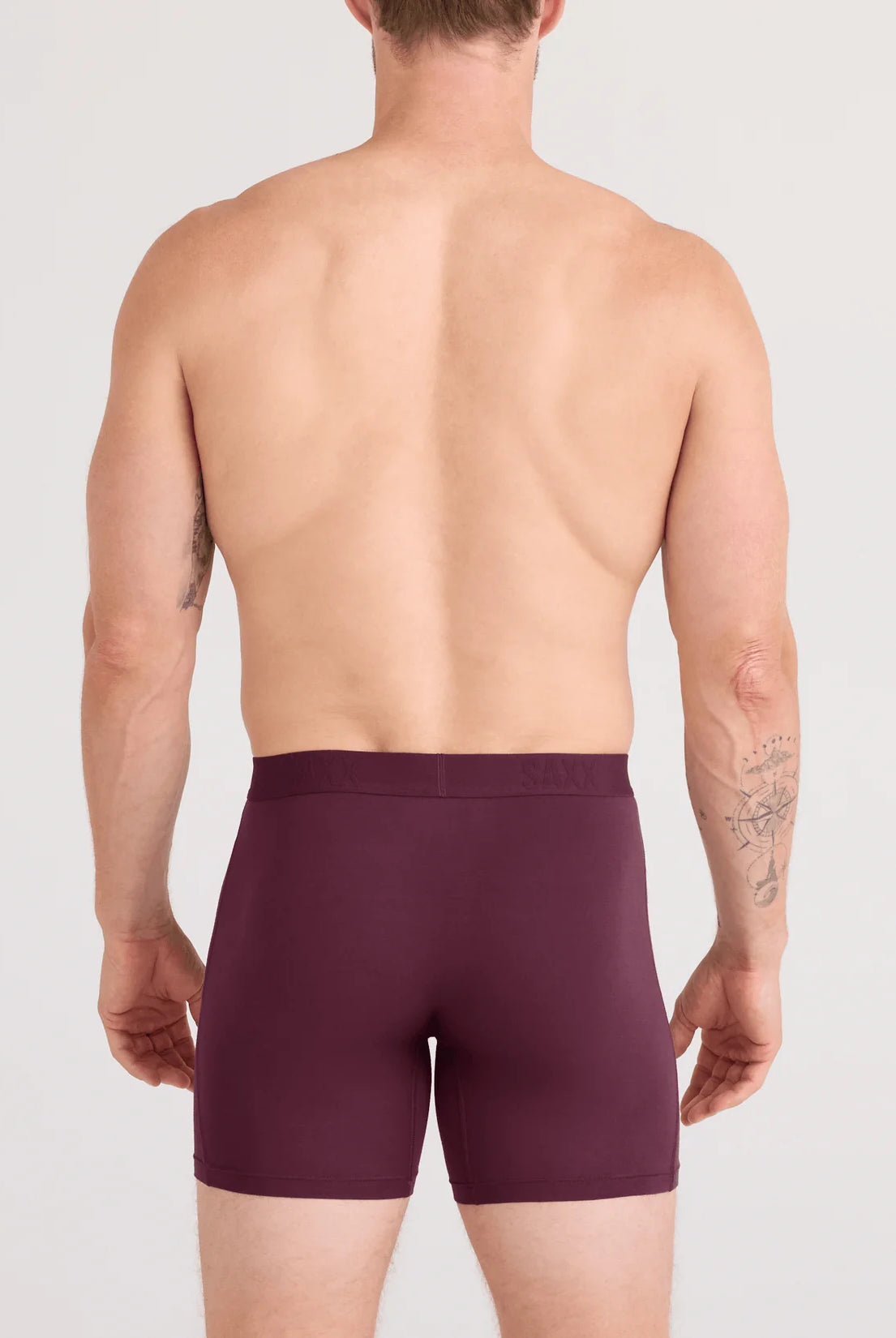 men's comfort boxer briefs with ball pouch technology by saxx - 2 pack gift box in maroon/indigo