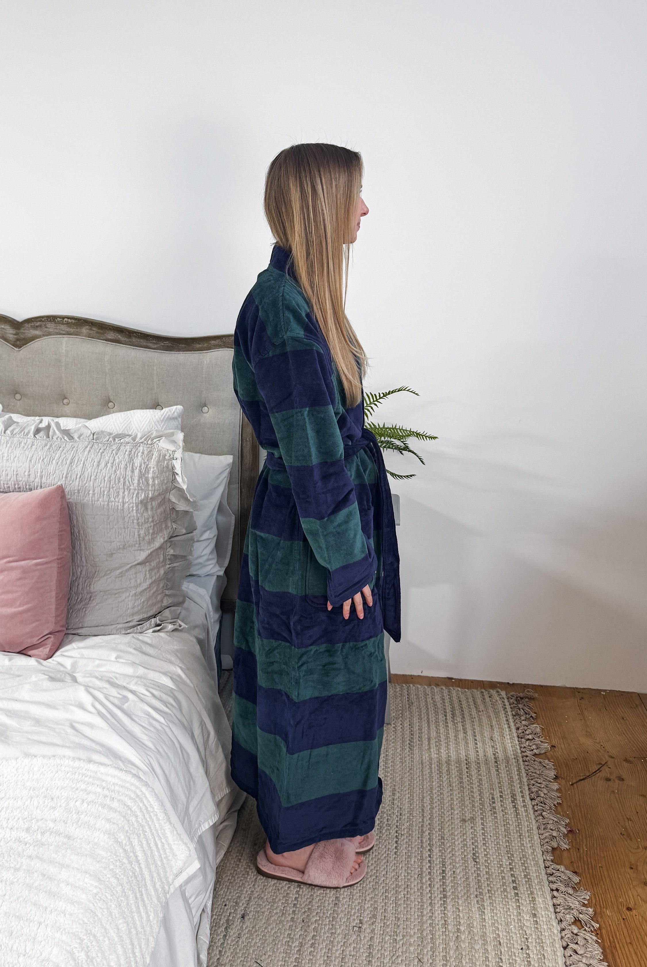 men's striped navy green terry robe CARL ROSS