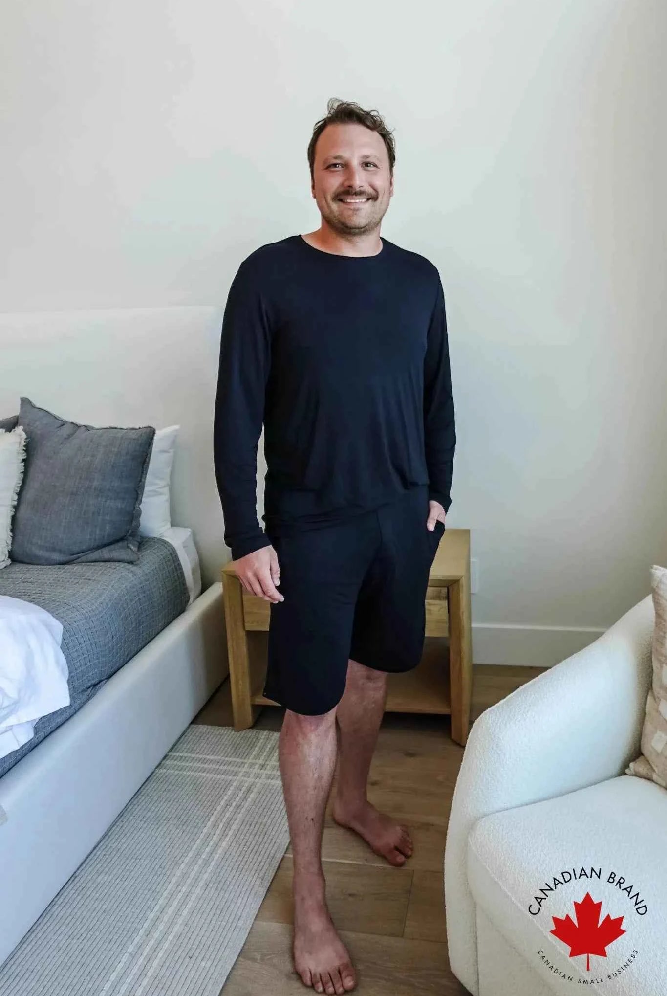 Bob's Sleepwear Co. Men's Bamboo Cooling Long Sleeve Sleep Tee in Black