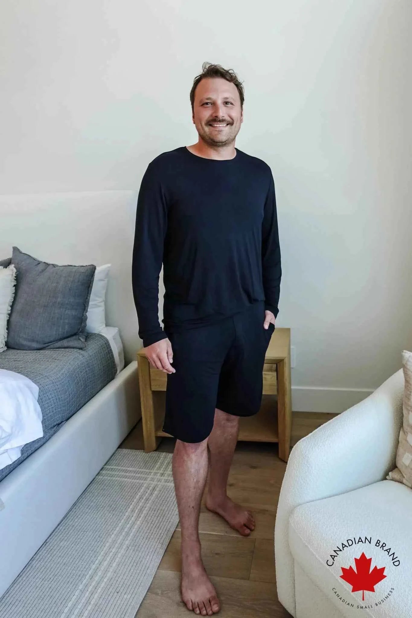 Bob's Sleepwear Co. Men's Bamboo Cooling Long Sleeve Sleep Tee in Black