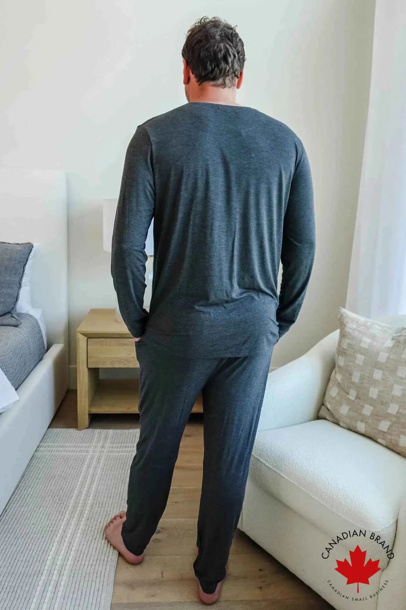 Bob's Sleepwear Co. Men's Bamboo Cooling Long Sleeve Sleep Tee in Charcoal Gray
