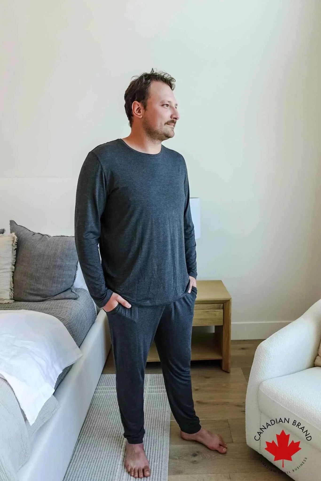 Bob's Sleepwear Co. Men's Bamboo Cooling Long Sleeve Sleep Tee in Charcoal Gray