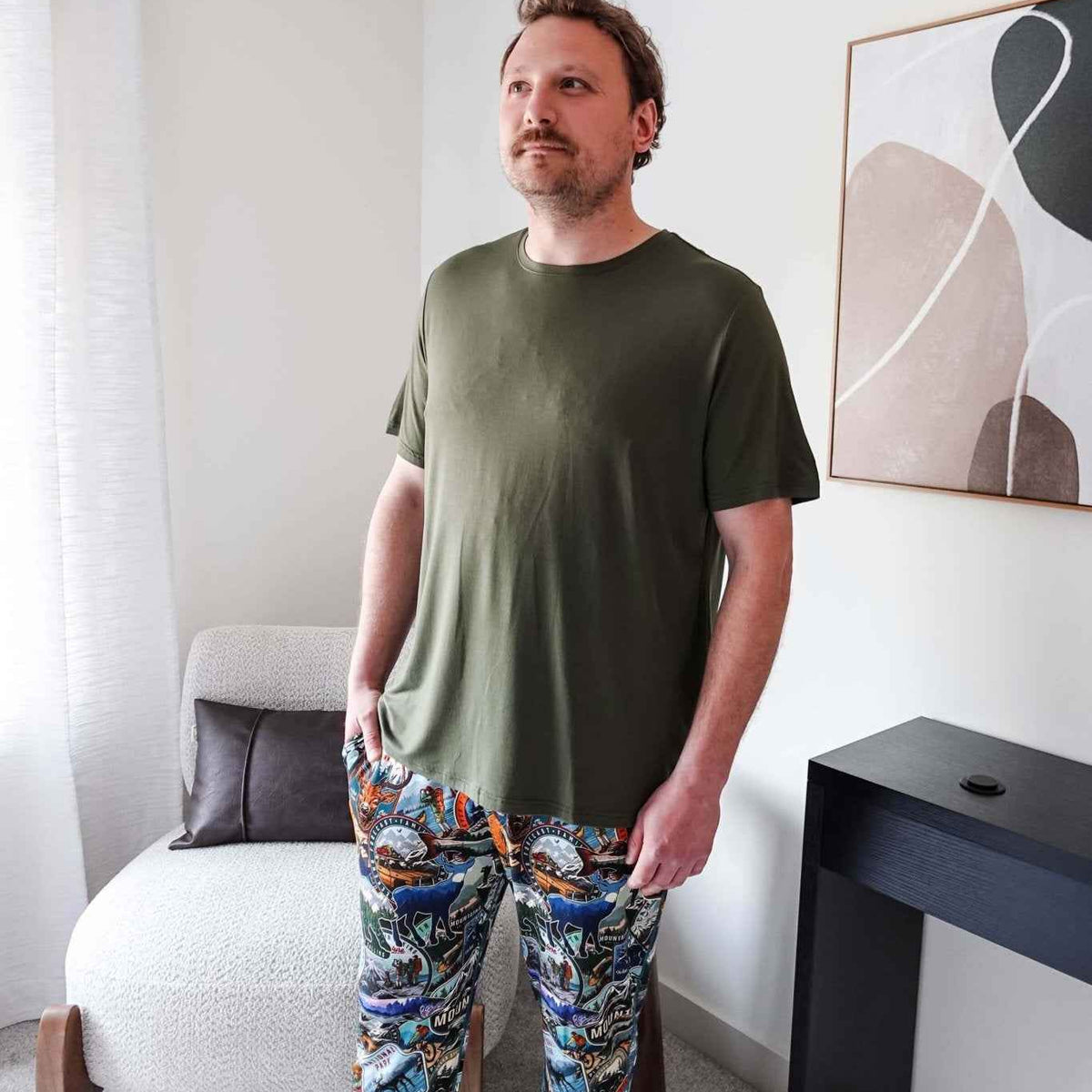Bob's Sleepwear Co. Men's Bamboo Cooling Short Sleeve Sleep Tee in Olive Green