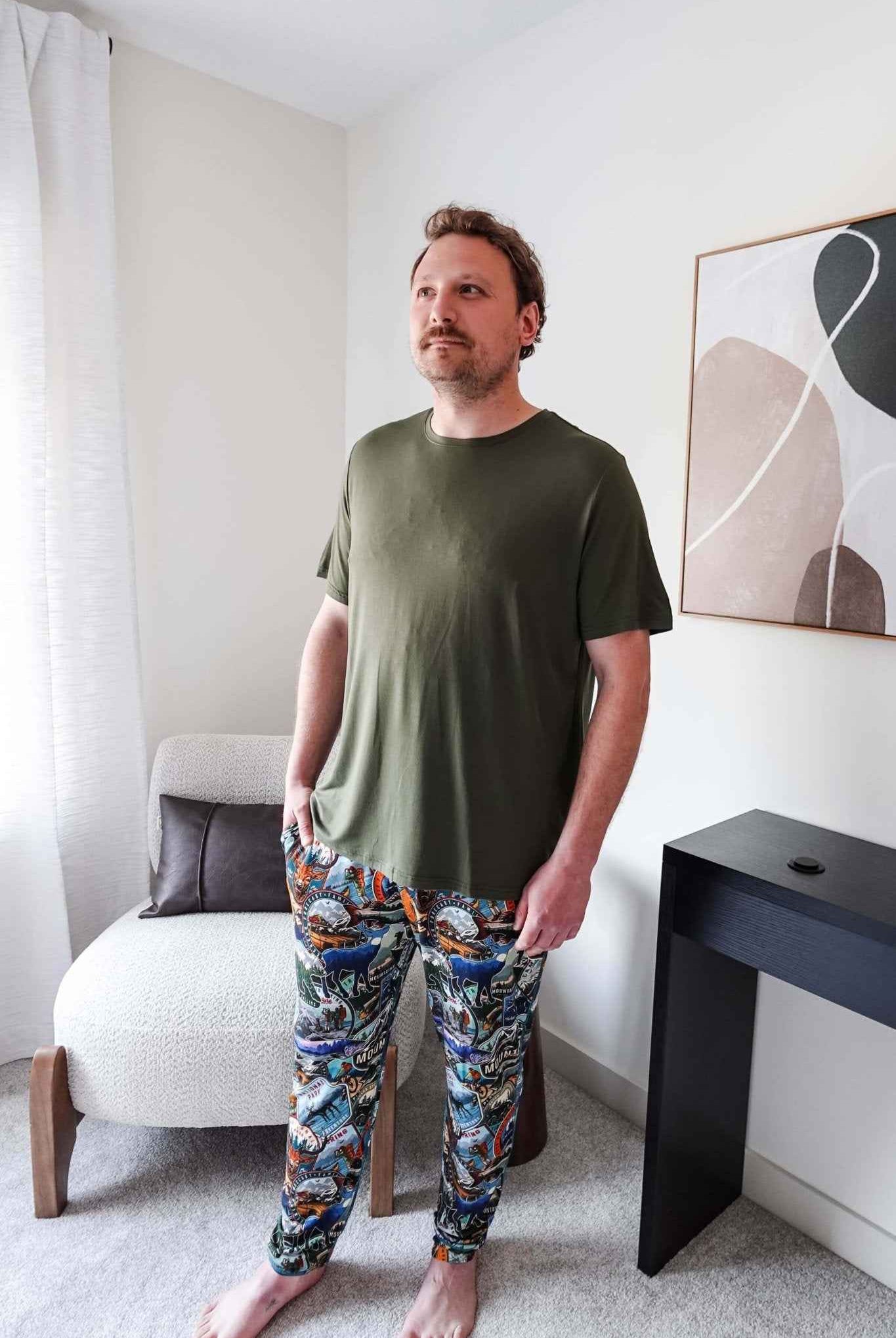 Bob's Sleepwear Co. Men's Bamboo Cooling Short Sleeve Sleep Tee in Olive Green