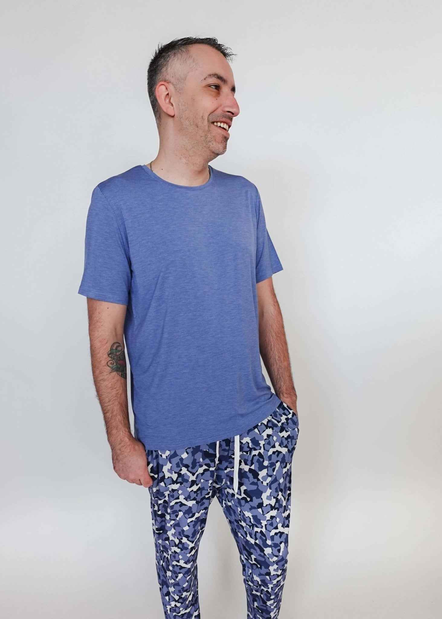 Bob's Sleepwear Co. Men's Bamboo Moisture-Wicking Short Sleeve Sleep Tee in Heather Blue