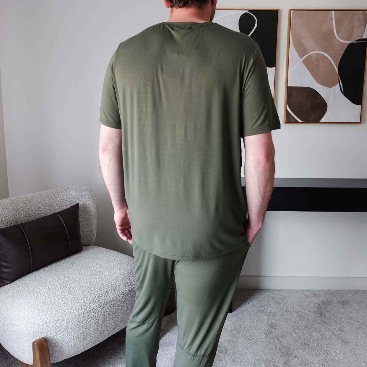 Bob's Sleepwear Co. Men's Bamboo Cooling Short Sleeve Sleep Tee in Olive Green
