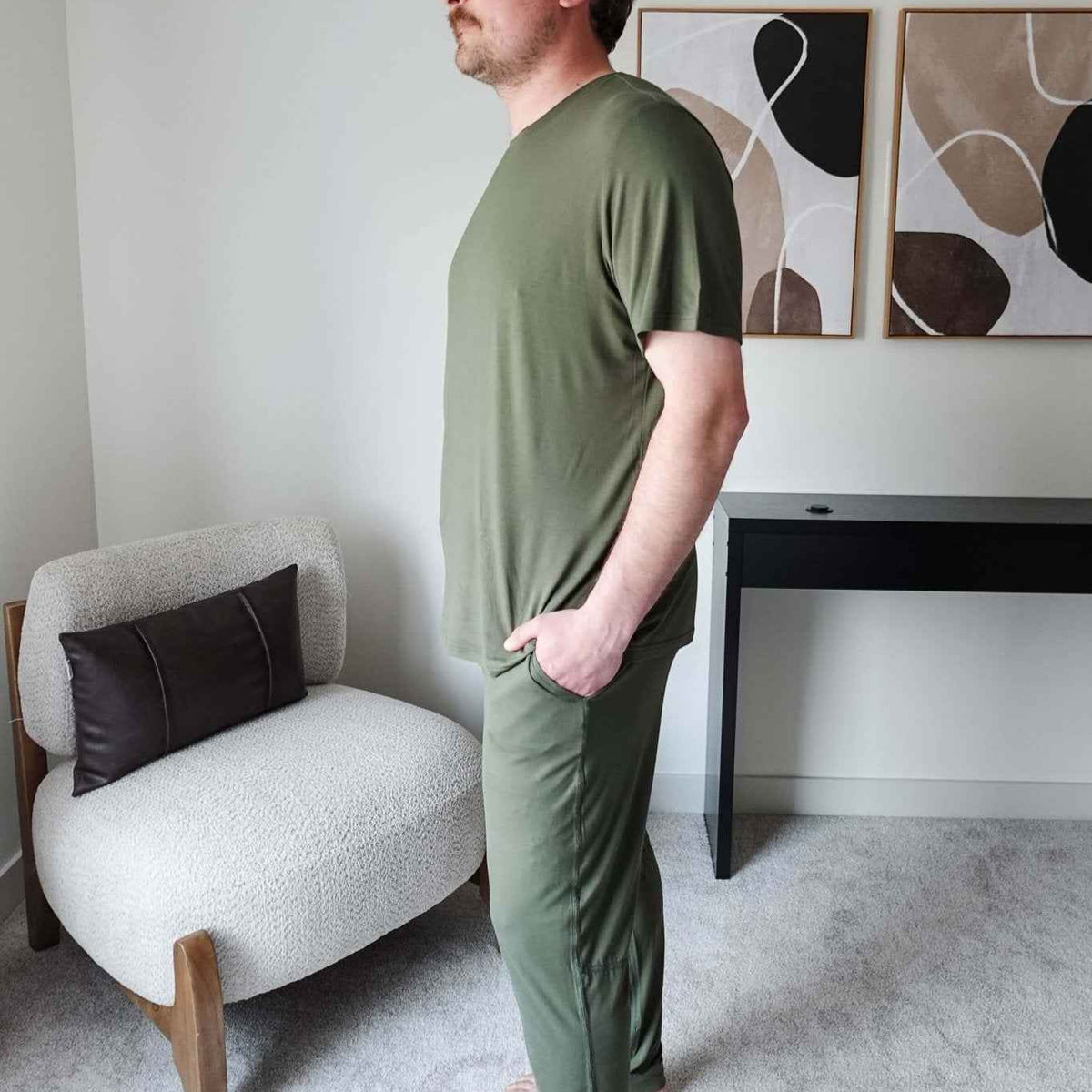 Bob's Sleepwear Co. Men's Bamboo Cooling Short Sleeve Sleep Tee in Olive Green