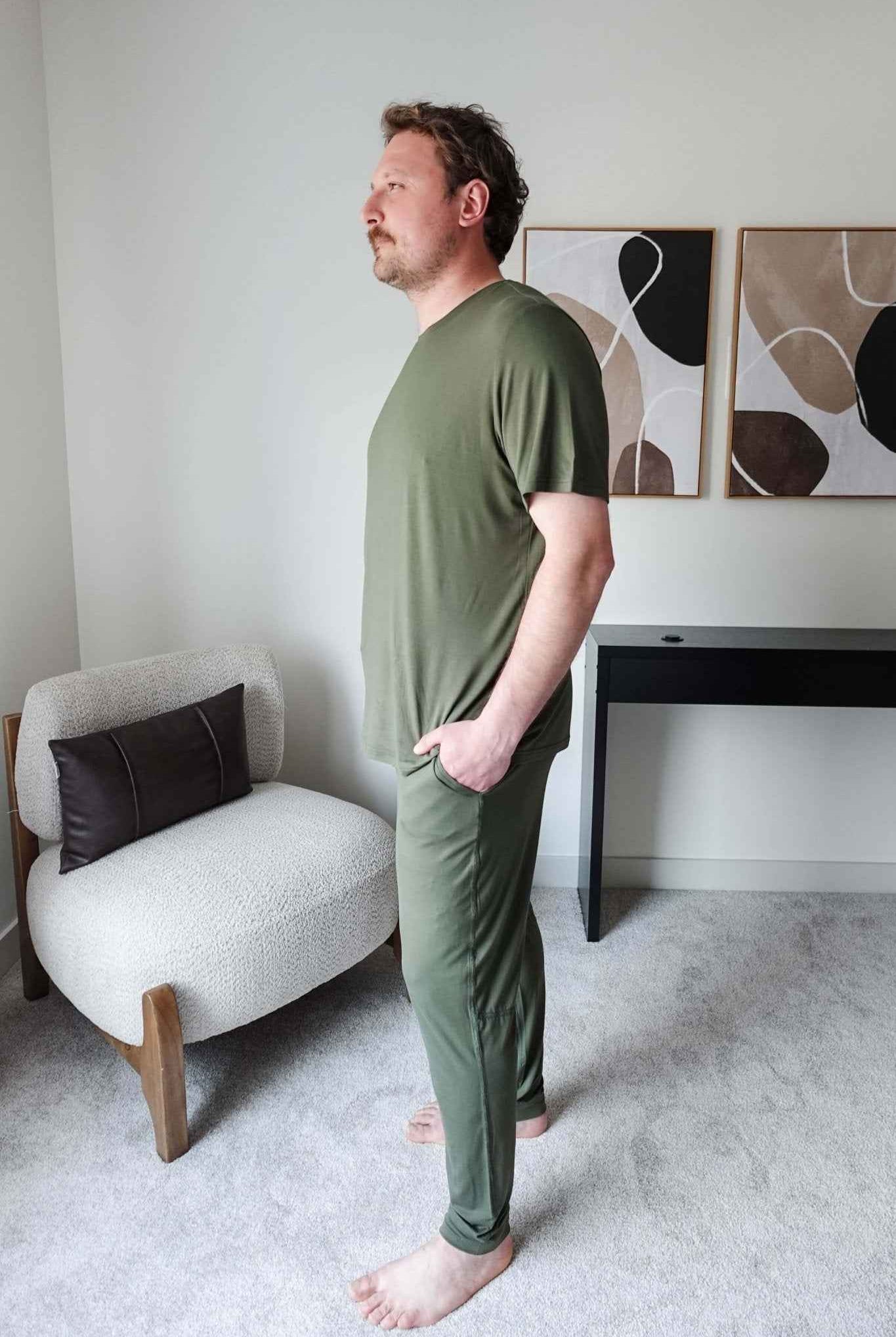 Bob's Sleepwear Co. Men's Bamboo Cooling Short Sleeve Sleep Tee in Olive Green