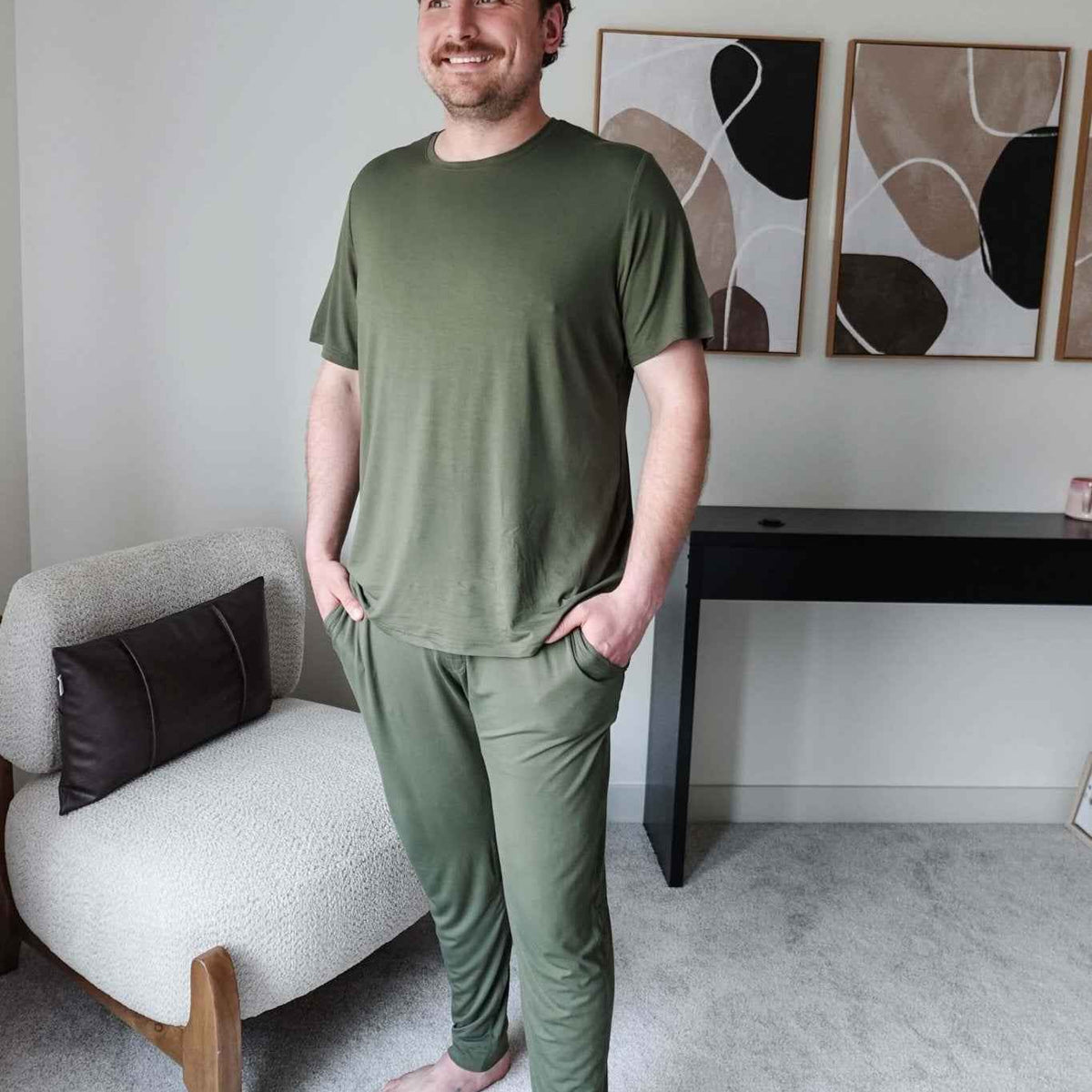 Bob's Sleepwear Co. Men's Bamboo Cooling Short Sleeve Sleep Tee in Olive Green