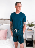 Men's Bamboo Cooling Sleep Shorts Midnight Teal Plaid