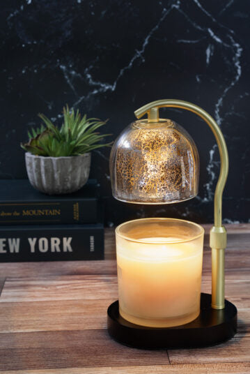 Candle Warmers Etc. Mercury Glass Candle Warmer Gold lifestyle styled on surface — Cloud Nine Pajamas Edmonton
