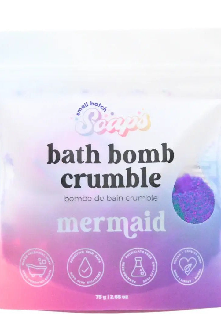 Mermaid Bath Bomb Crumble in a colorful mini bag, transforming bath time into a fizzy, magical experience.