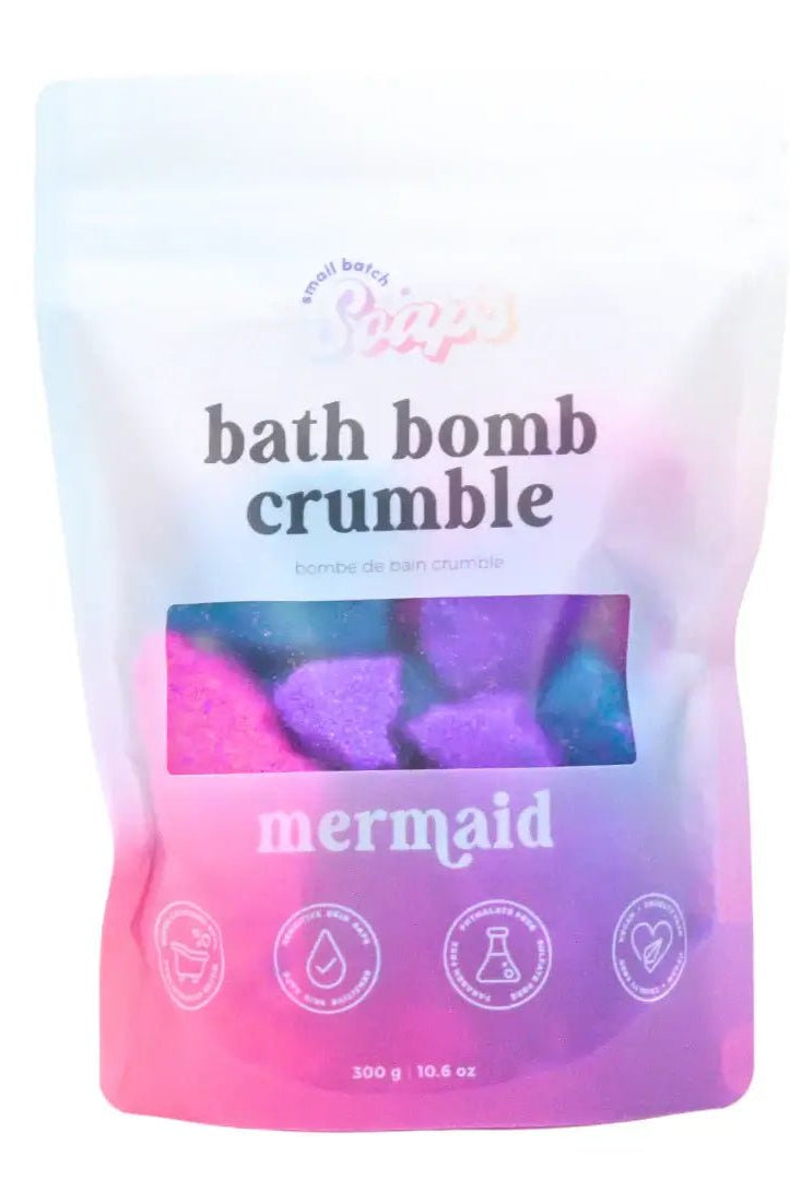 Mermaid Bath Bomb Crumble in a colorful 300g package, perfect for transforming bathwater into a fizzy, fun experience.