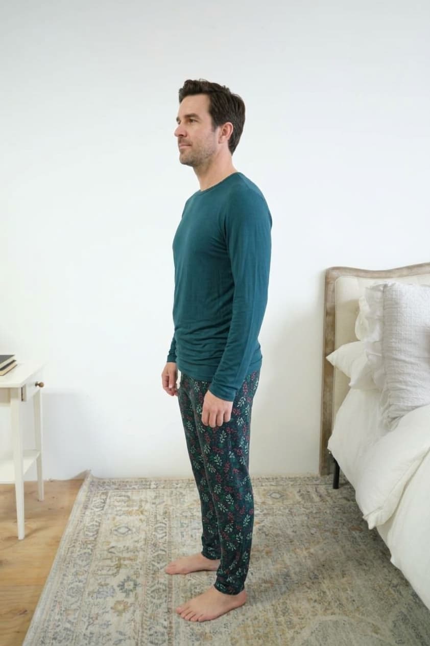 Bob's Sleepwear Co. Bamboo Long Sleeve Tee Midnight Teal side view — Cloud Nine Pajamas Edmonton