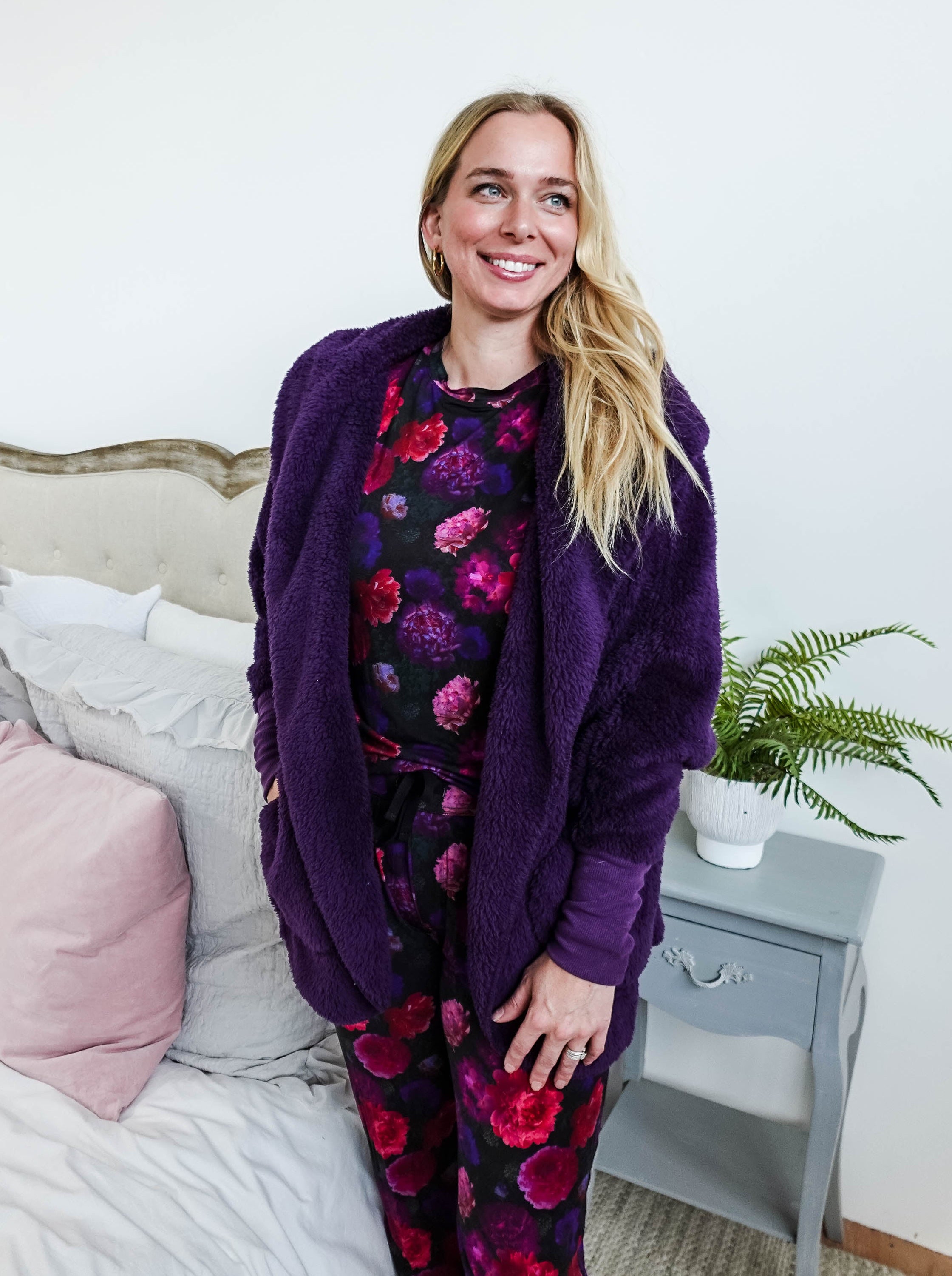 midnight grape purple cozy cardi jan marie women's fluffy sweater coat with hood