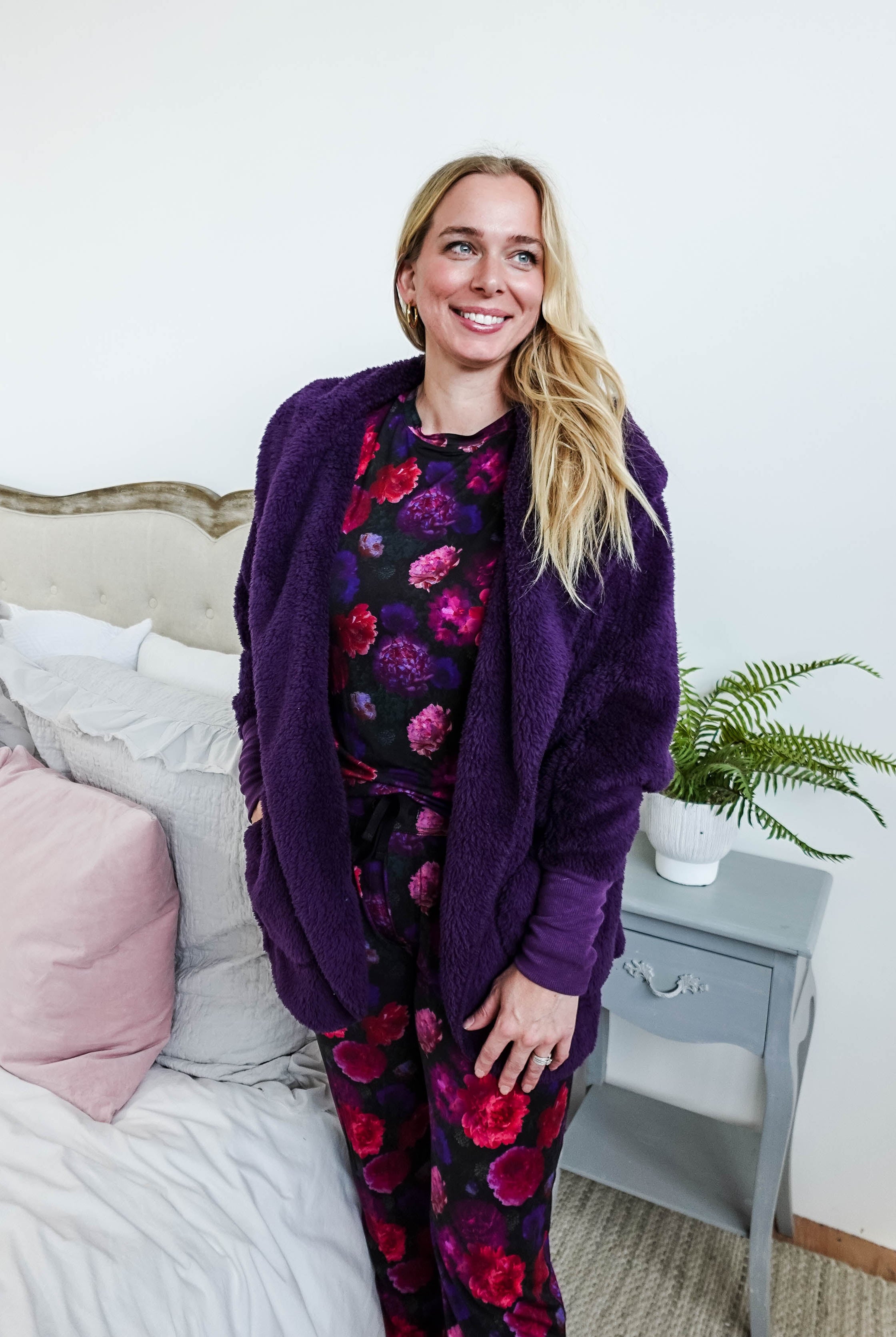 midnight grape purple cozy cardi jan marie women's fluffy sweater coat with hood