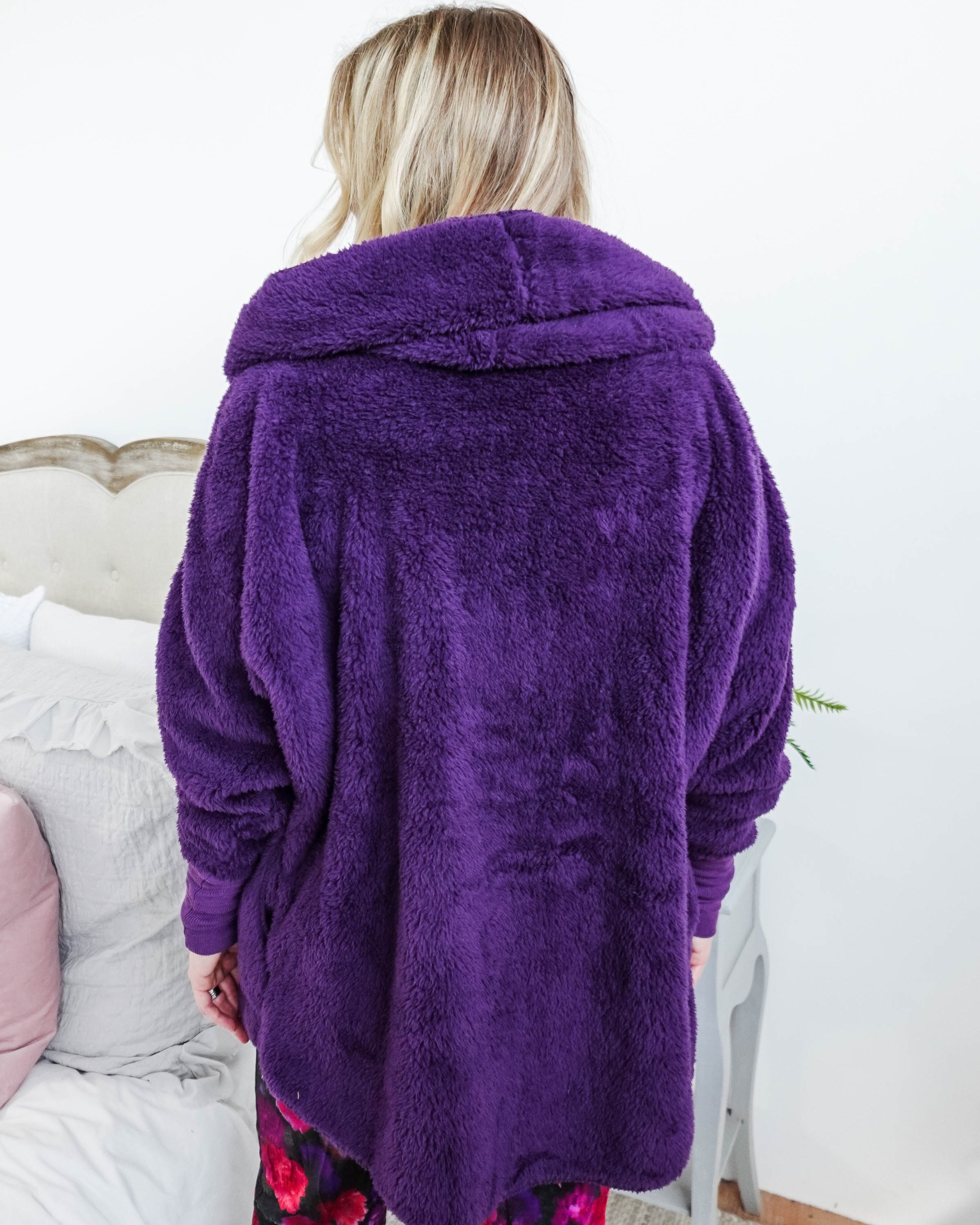 midnight grape purple cozy cardi jan marie women's fluffy sweater coat with hood