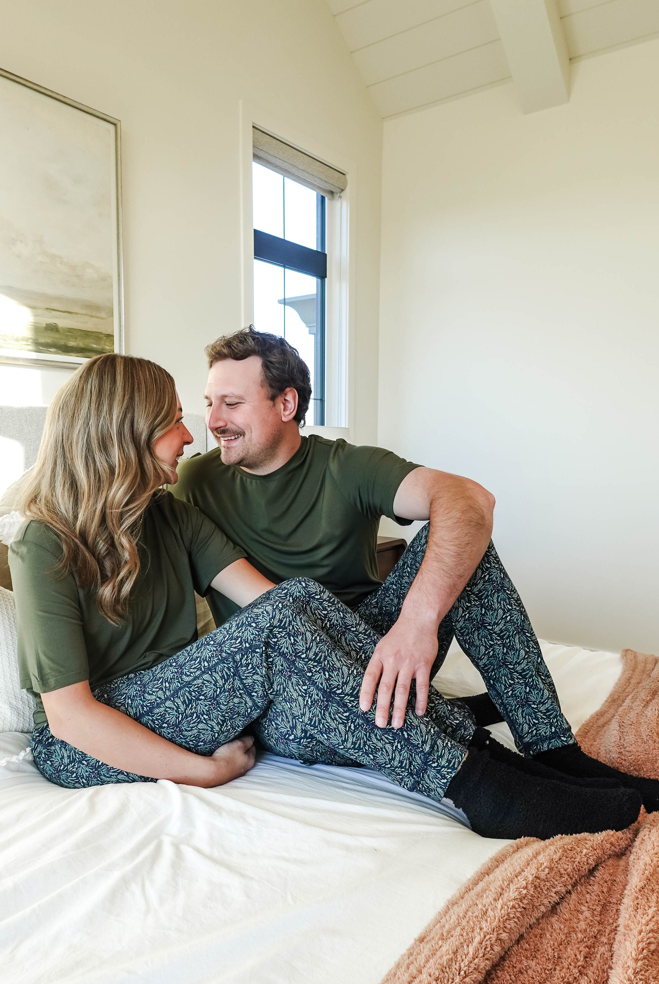 men's mistletoe print holiday jogger in bamboo by Bob's Sleepwear Co