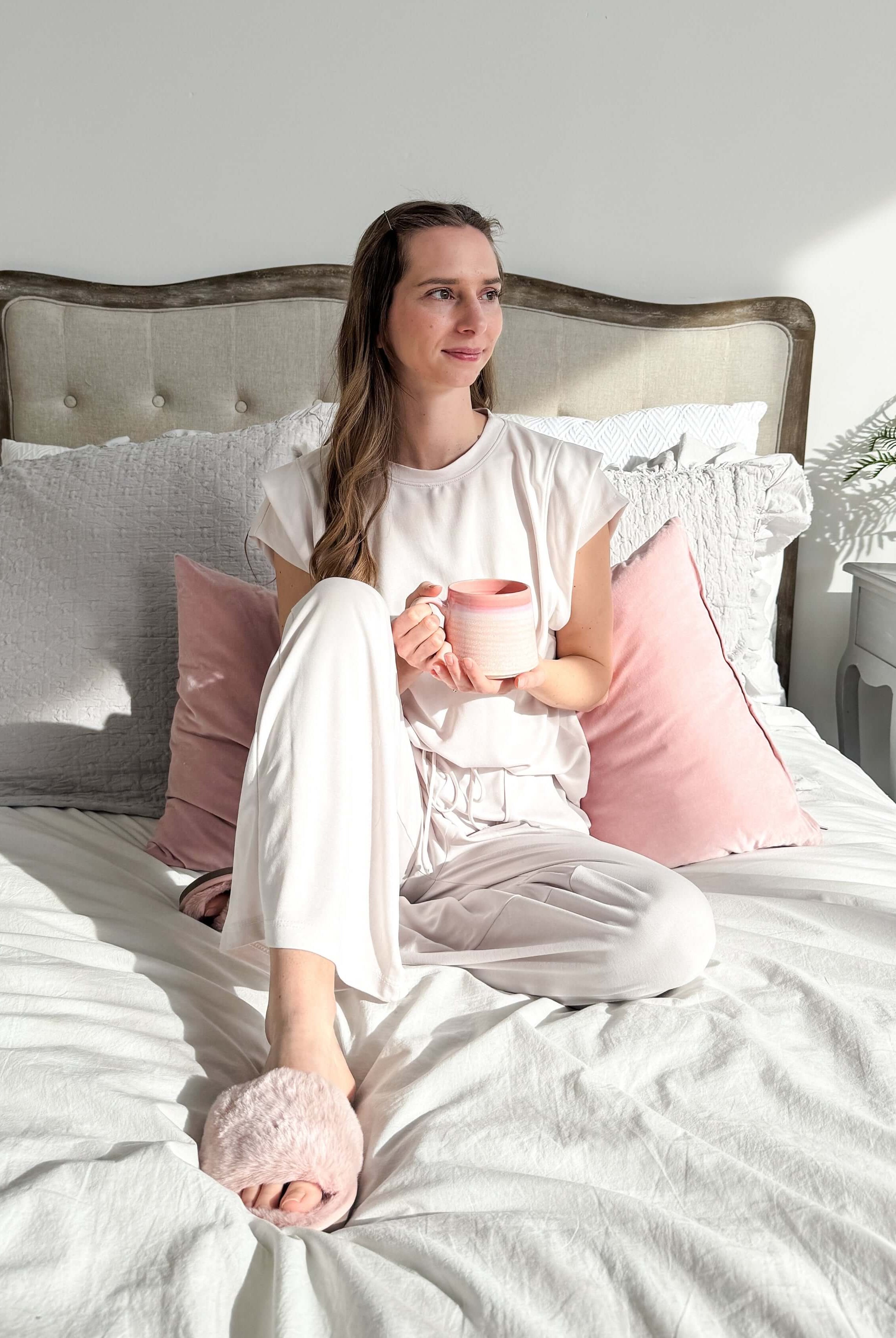 PJ Modal Tee/Wide Leg Pant Set Cream