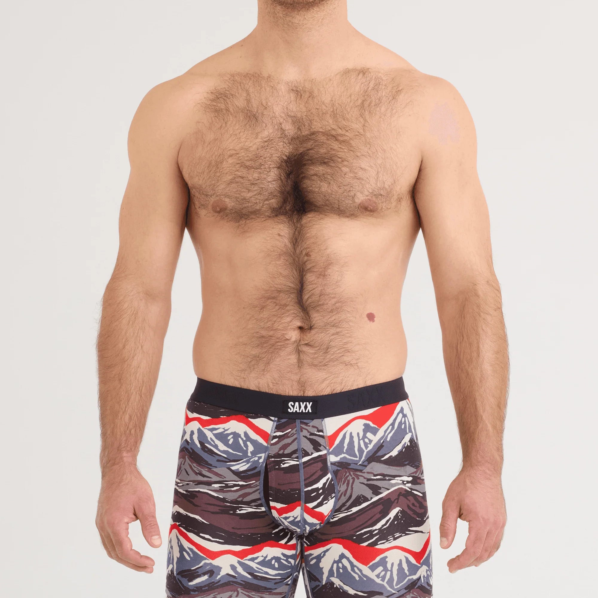 SAXX Vibe Xtra Soft Comfort Boxer Brief Mountain Top print front on model — Cloud Nine Pajamas Edmonton