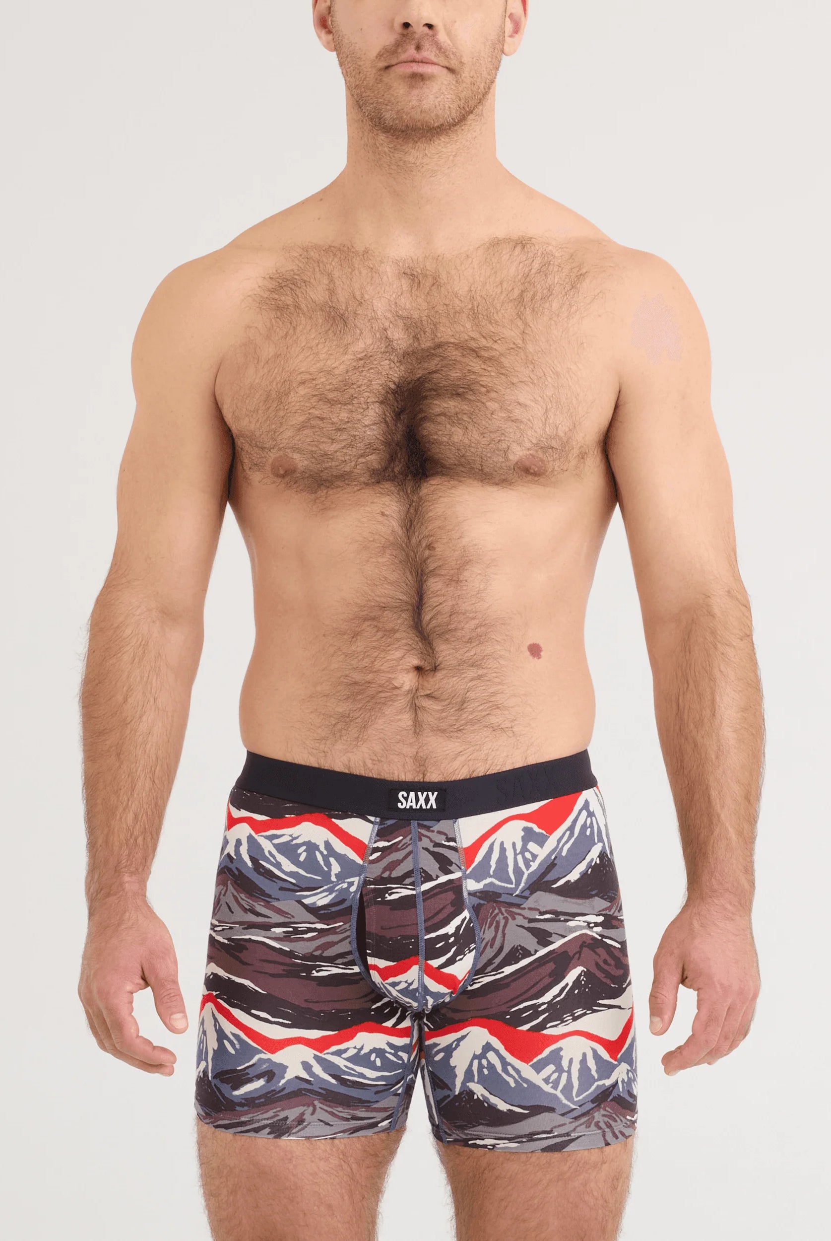 SAXX Vibe Xtra Soft Comfort Boxer Brief Mountain Top print front on model — Cloud Nine Pajamas Edmonton
