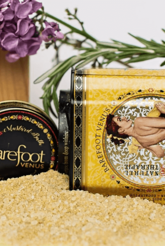 Mustard Bath Detox Bath Salts from Barefoot Venus in mini size with therapeutic soak ingredients.