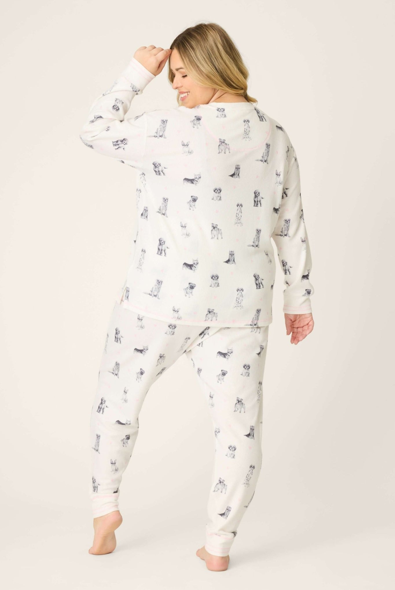 My Dog is my Valentine Peachy Jersey Jogger Set PJ Salvage, featuring playful dog prints and heart sunglasses.