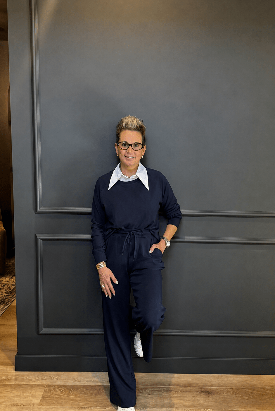 Navy Cloud Soft Raw Edge Straight Pant Bamboo Lounge Set